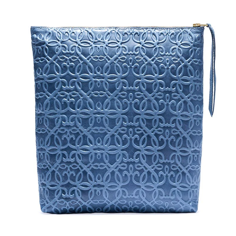 Gabriel Leather Fold Over Clutch, Tidal Blue - Image 3