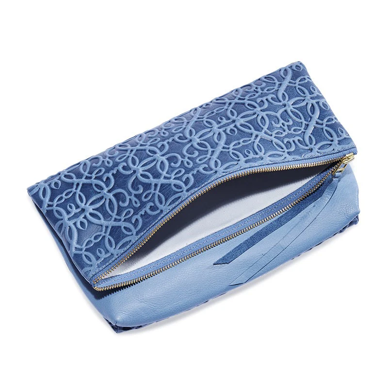 Gabriel Leather Fold Over Clutch, Tidal Blue - Image 4