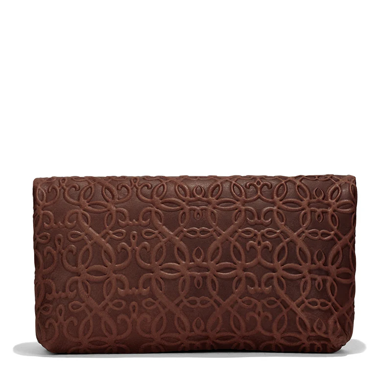 Gabriel Leather Fold Over Clutch, Brown - Image 4