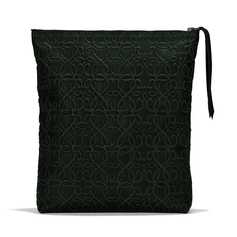 Gabriel Leather Fold Over Clutch, Forest Green - Image 3