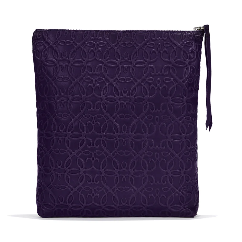 Gabriel Leather Fold Over Clutch, Purple - Image 3