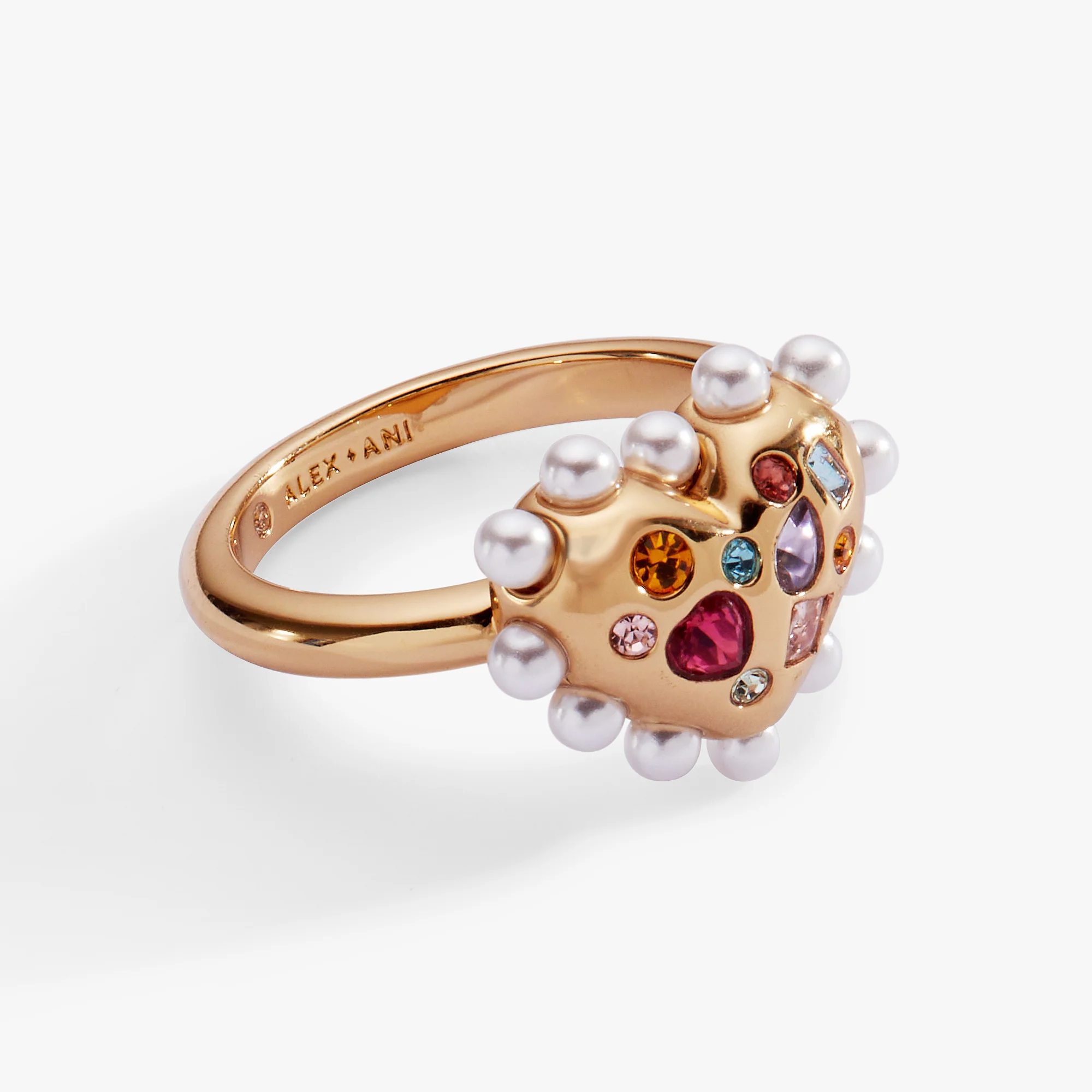 Puffy Heart Gemstone And Pearl Statement Ring - Image 3