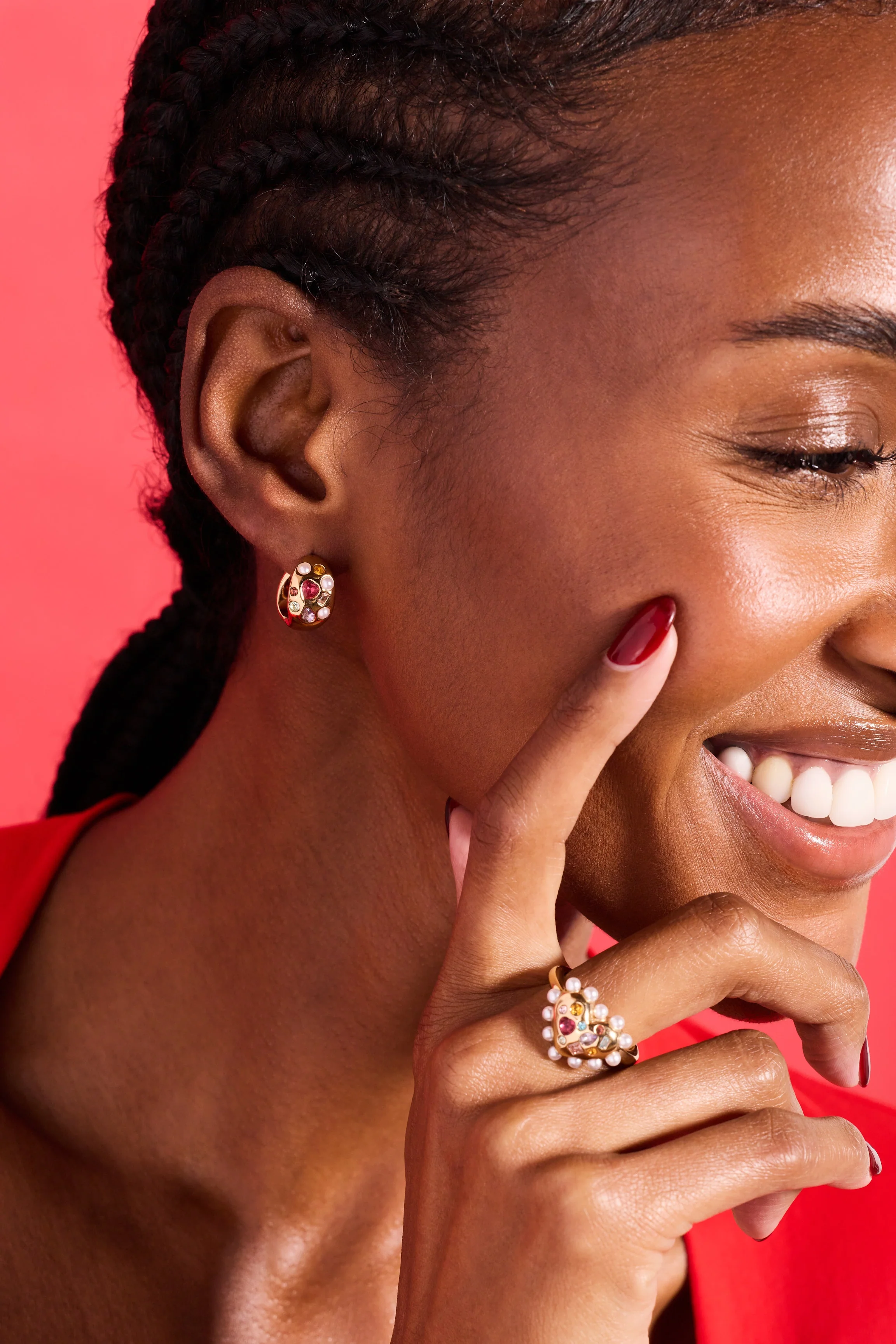 Puffy Heart Gemstone And Pearl Statement Ring - Image 4
