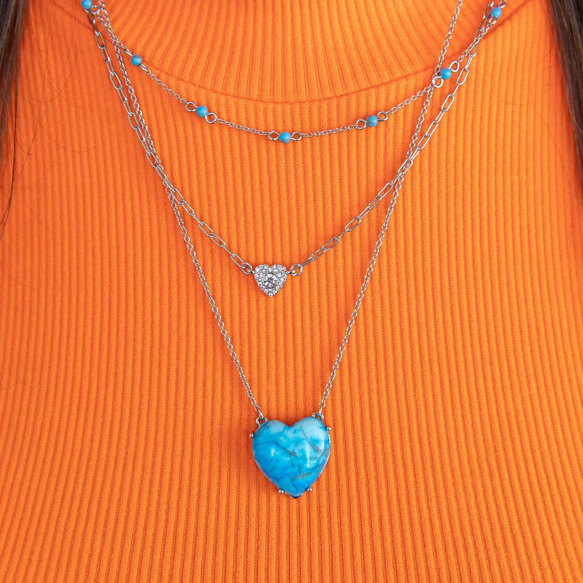 Delicate Heart Necklace, Reconstituted Turquoise - Image 3