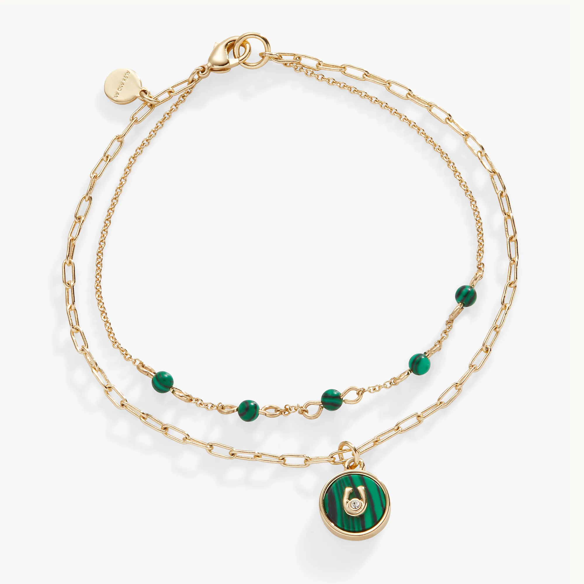 Horseshoe Double Row Bracelet, Reconstituted Malachite