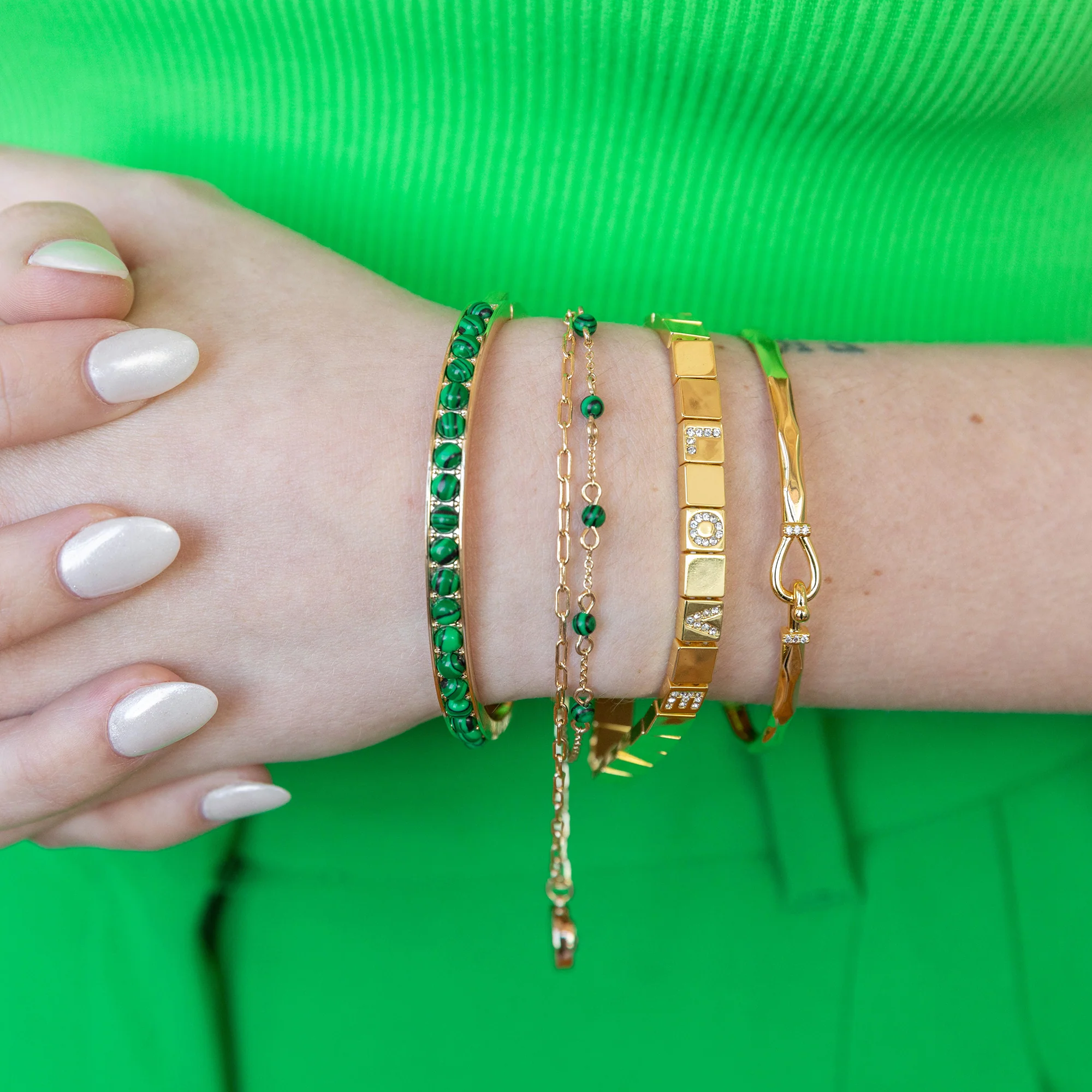 Horseshoe Double Row Bracelet, Reconstituted Malachite - Image 2