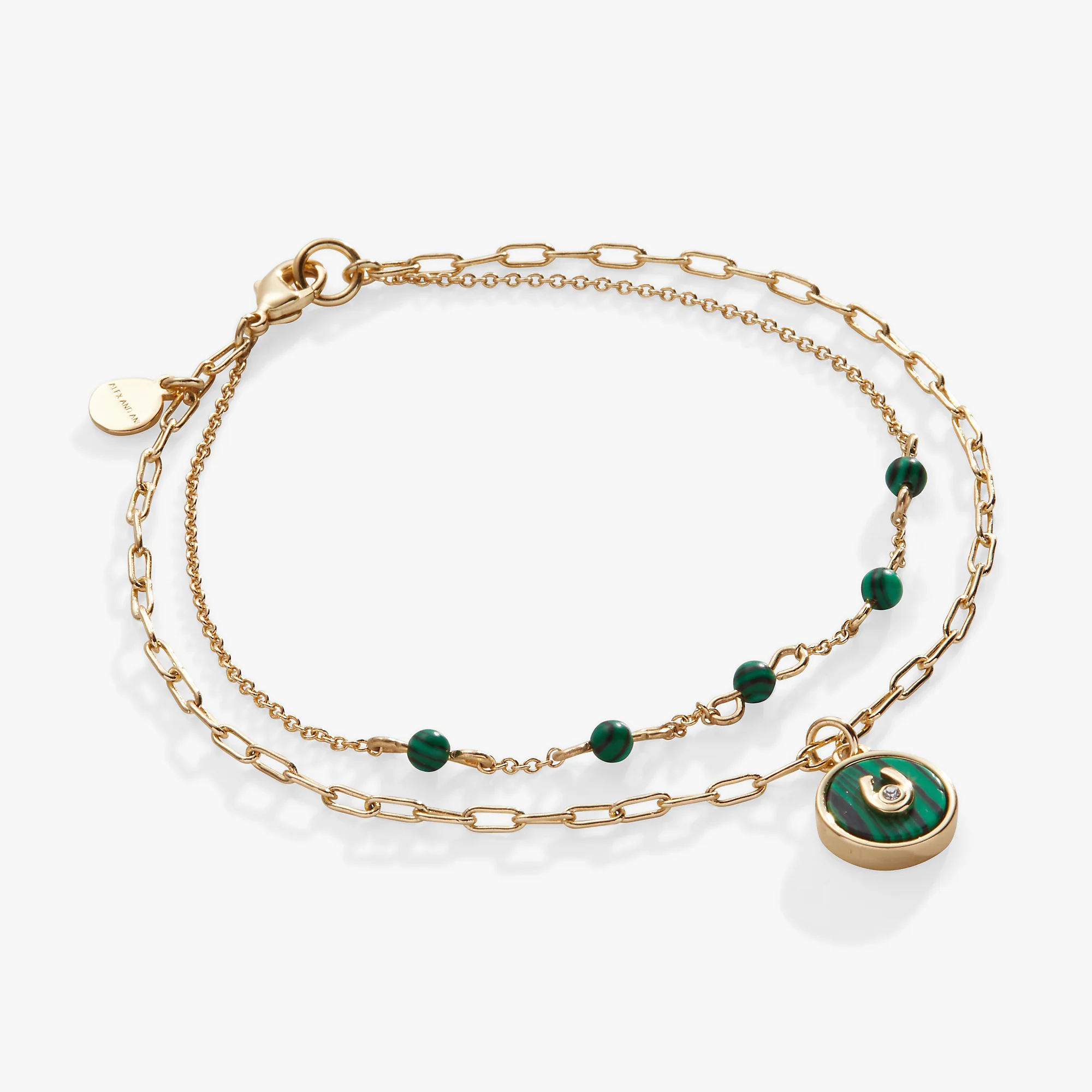 Horseshoe Double Row Bracelet, Reconstituted Malachite - Image 3