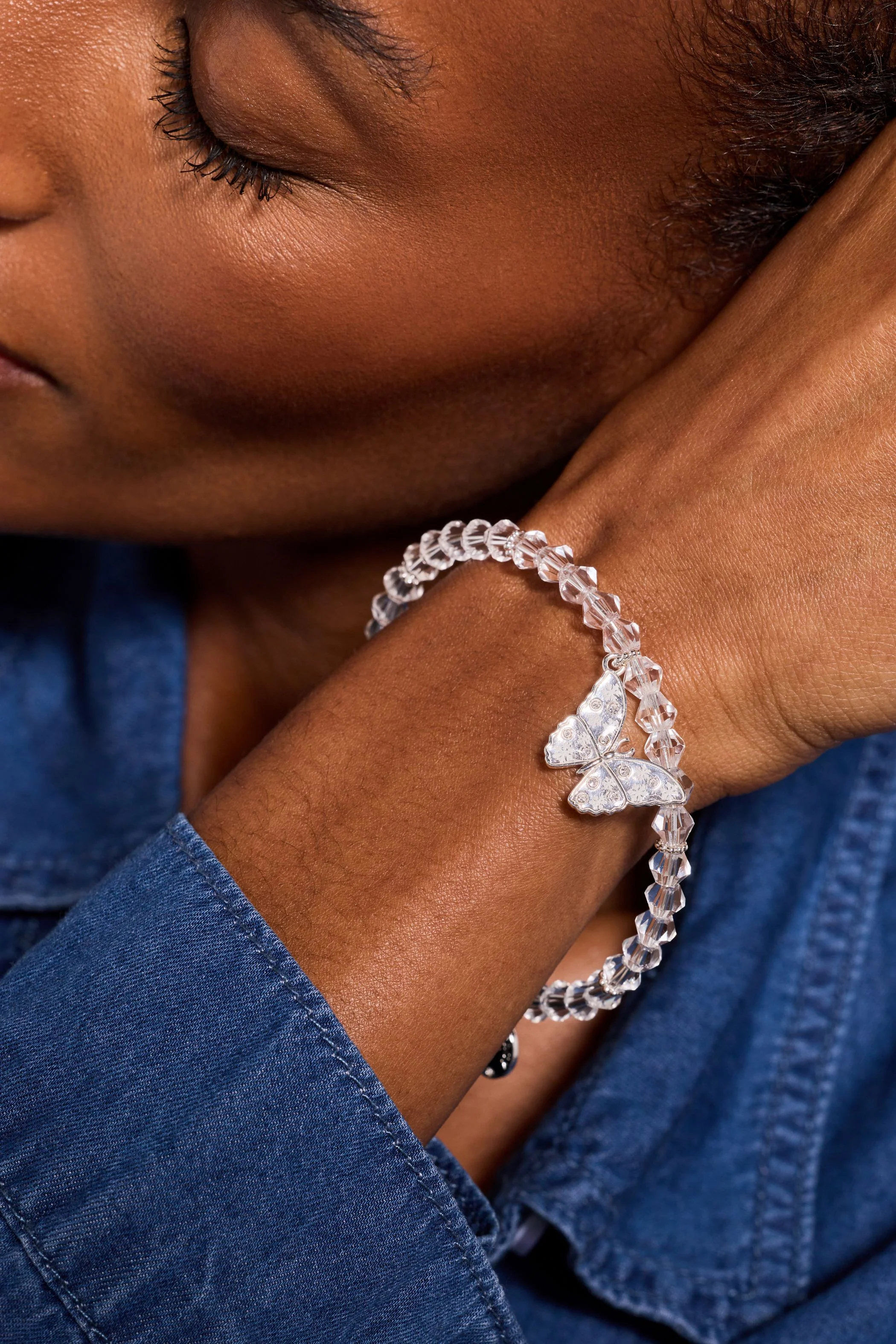 Glass Butterfly Beaded Charm Bangle - Image 2
