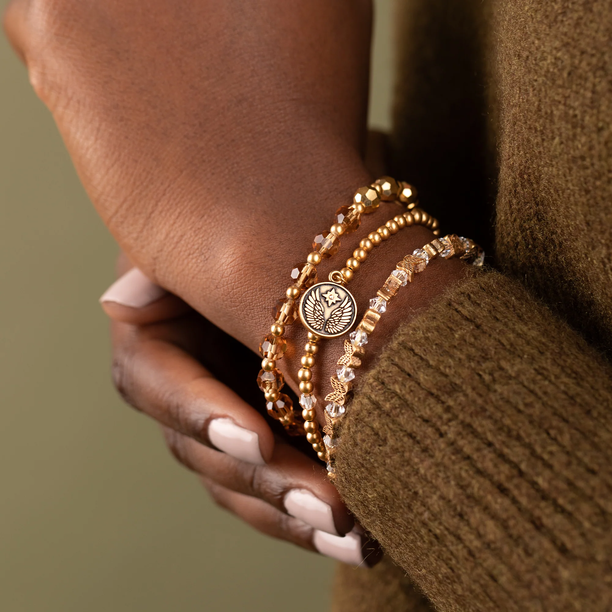 Guardian Angel Crystal Stretch Bracelets, Set of 3 - Image 3