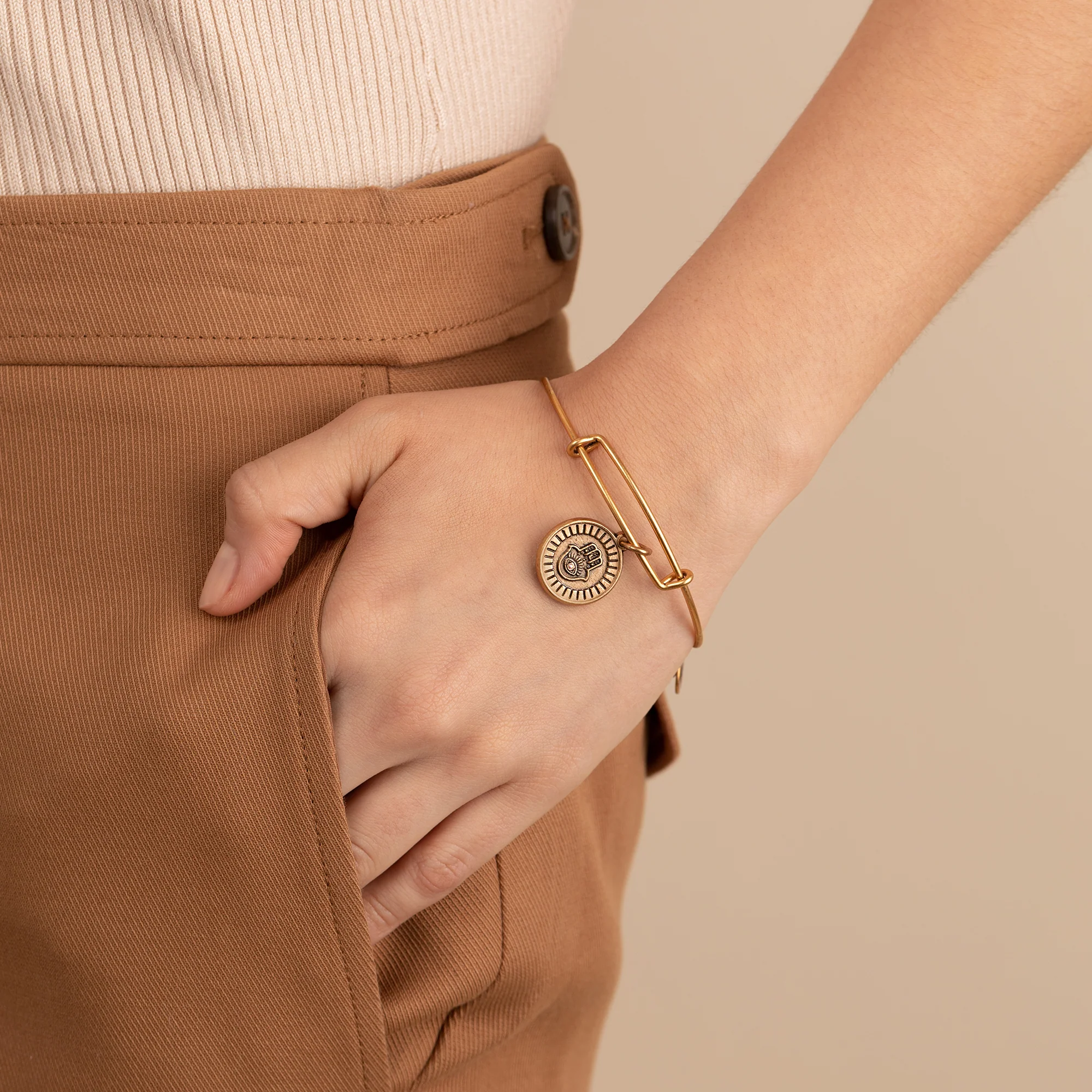 Hamsa Embossed Charm Bangle - Image 5