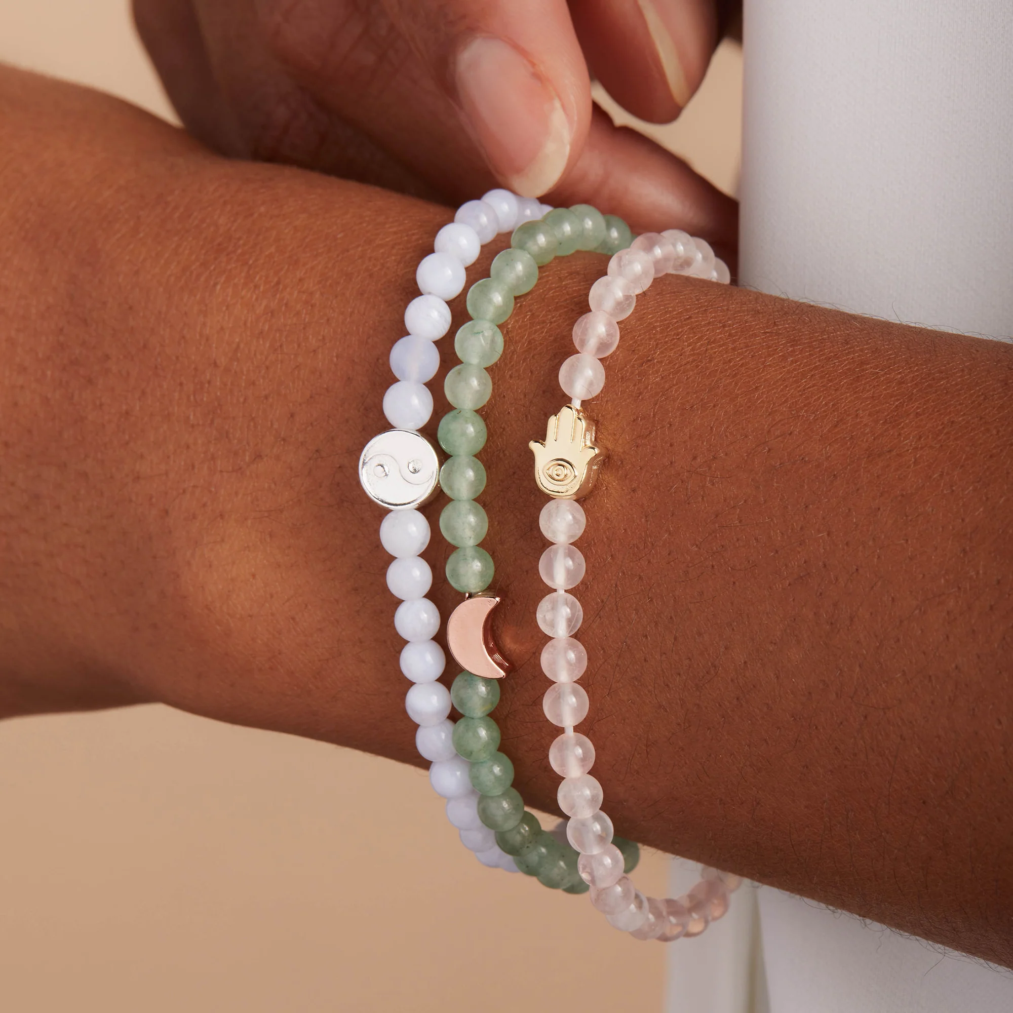 Hamsa Rose Quartz Stretch Bracelet for Love - Image 2