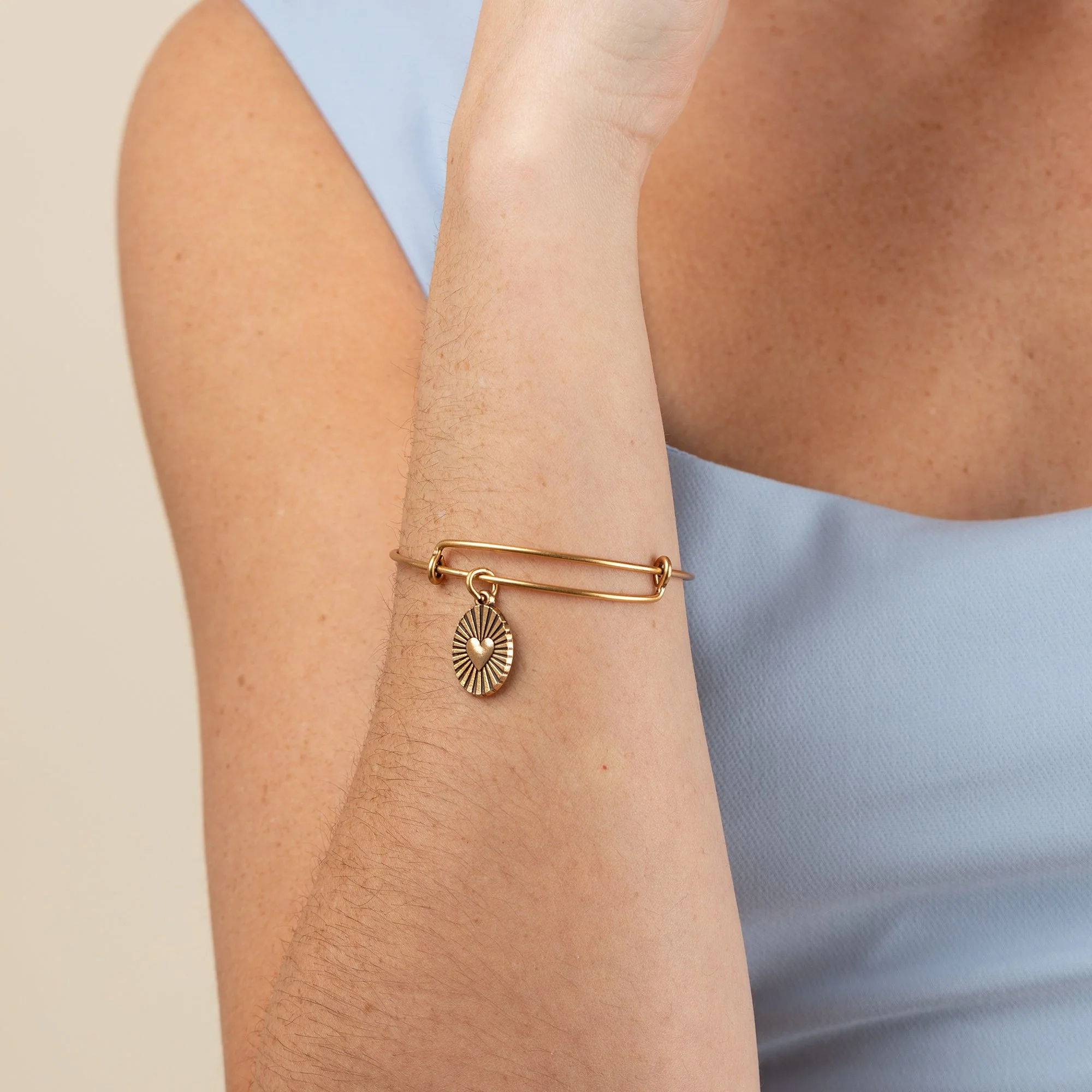Heart Embossed Charm Bangle - Image 6