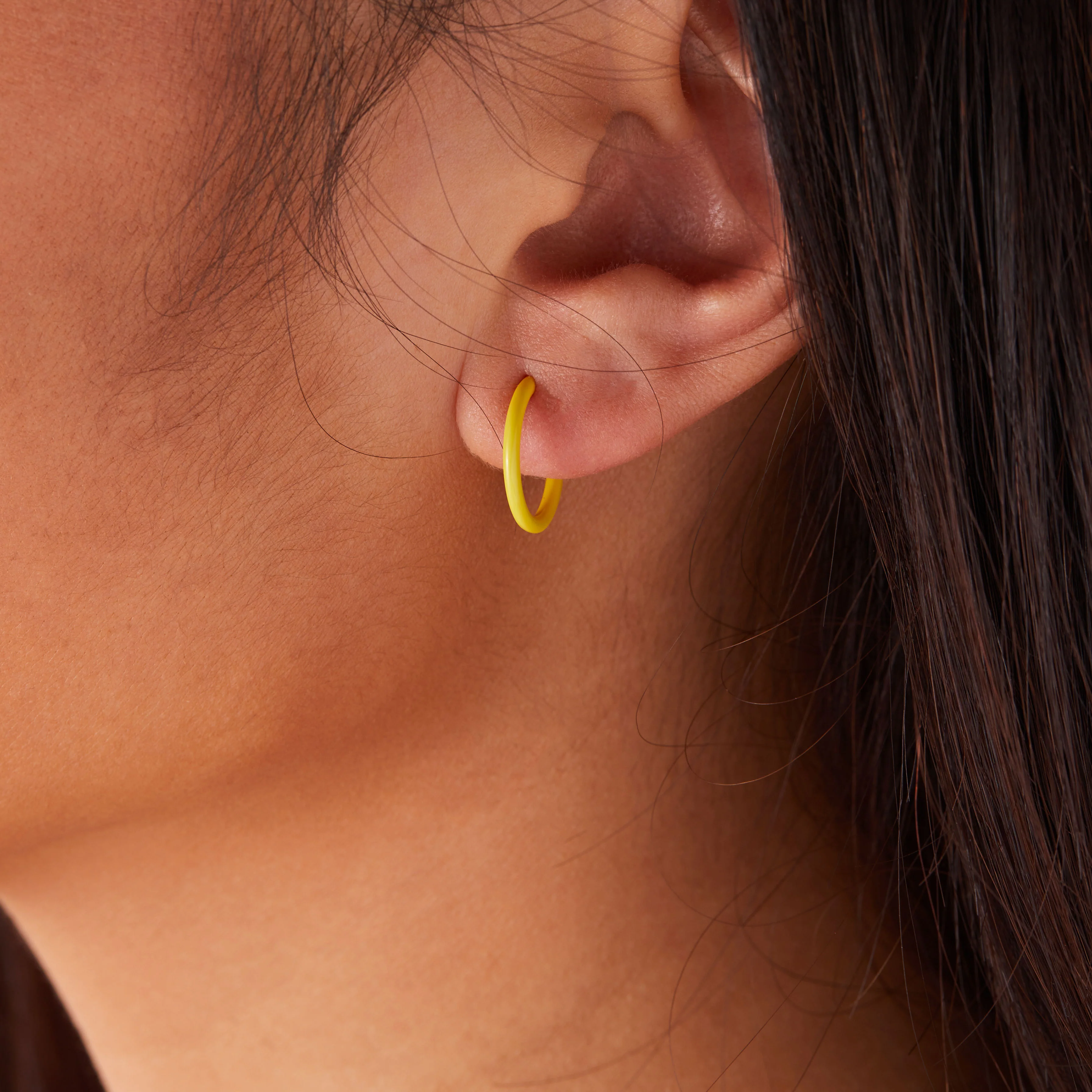 Huggie Hoop Earrings, Yellow - Image 2
