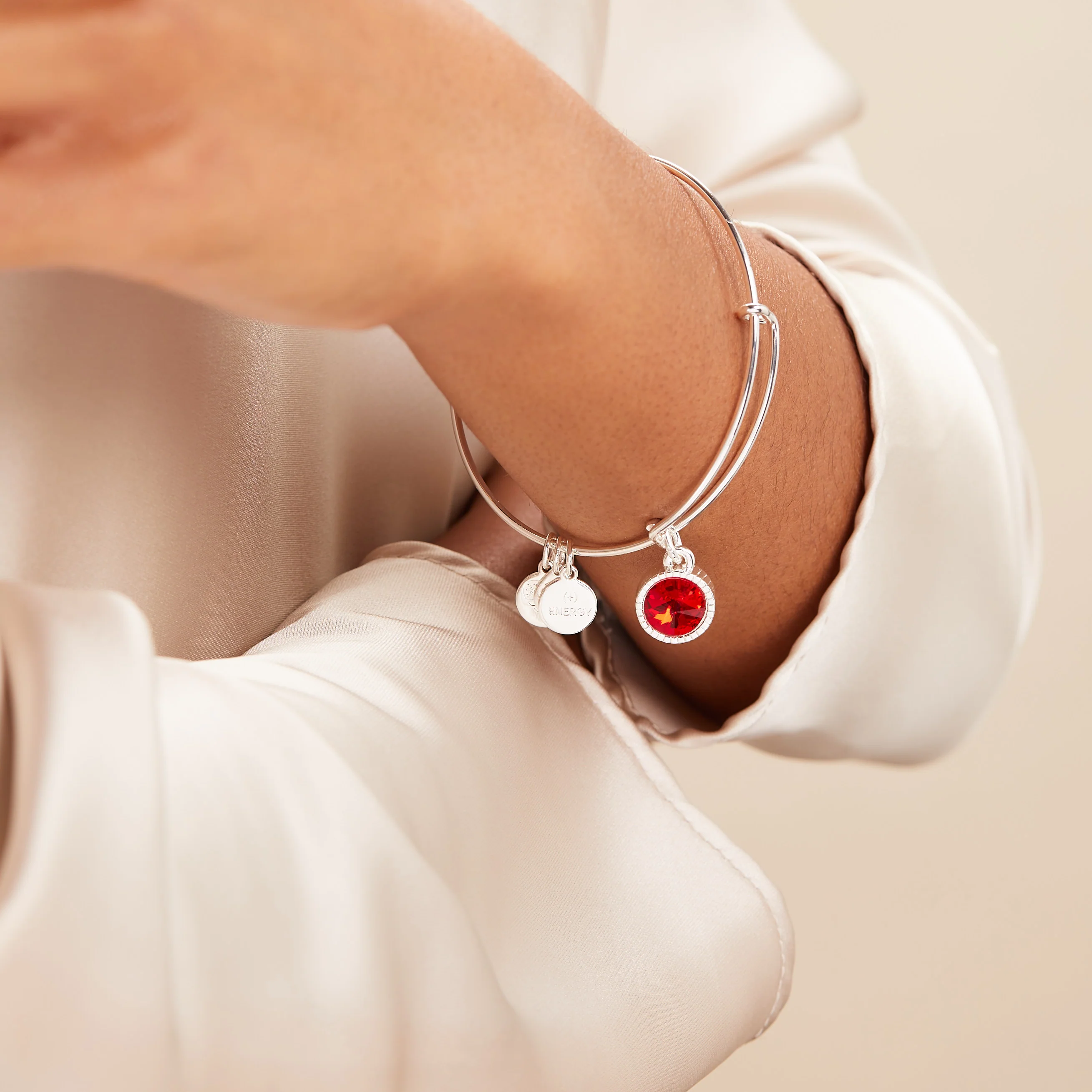 July Birthstone Charm Bangle, Ruby - Image 3