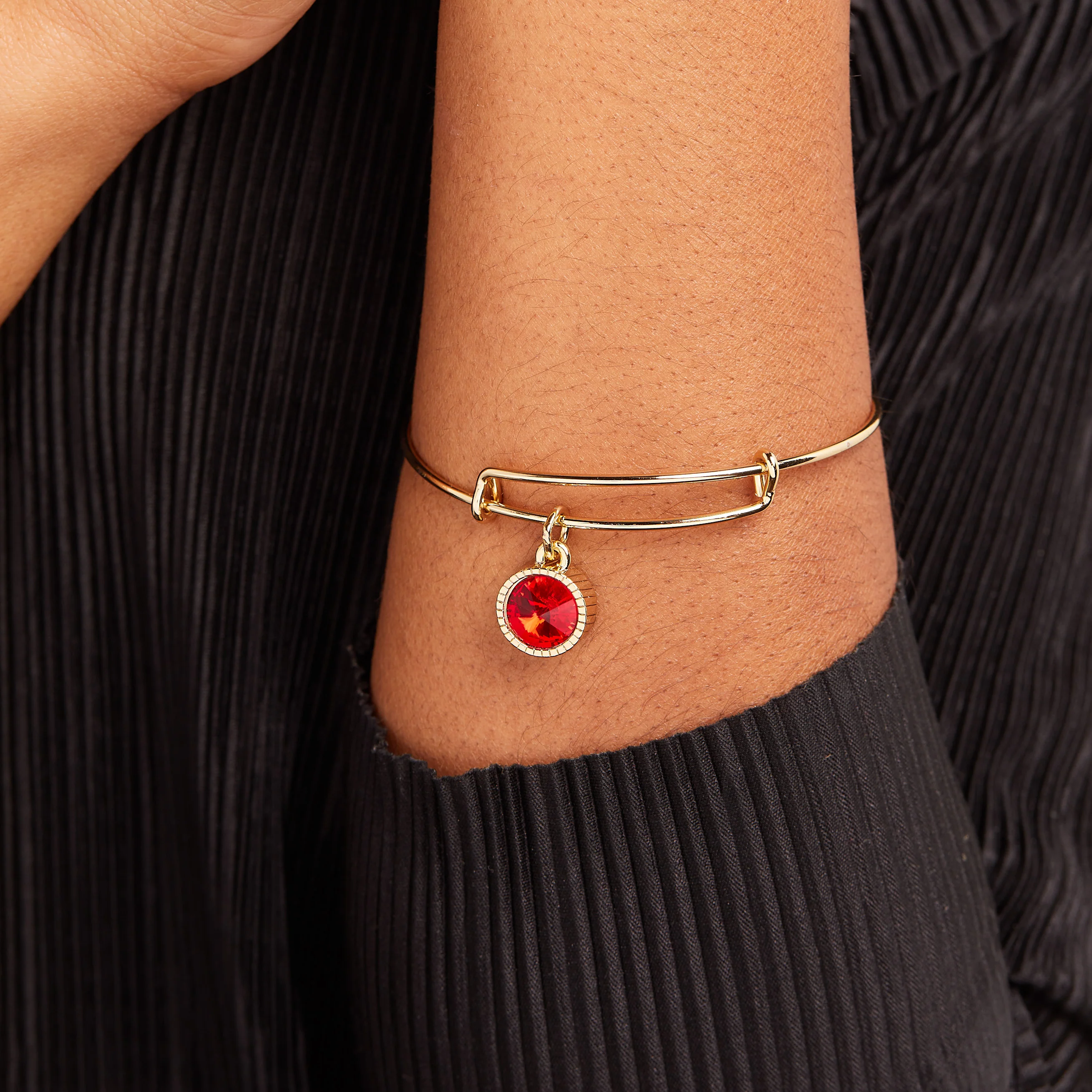 July Birthstone Charm Bangle, Ruby - Image 5