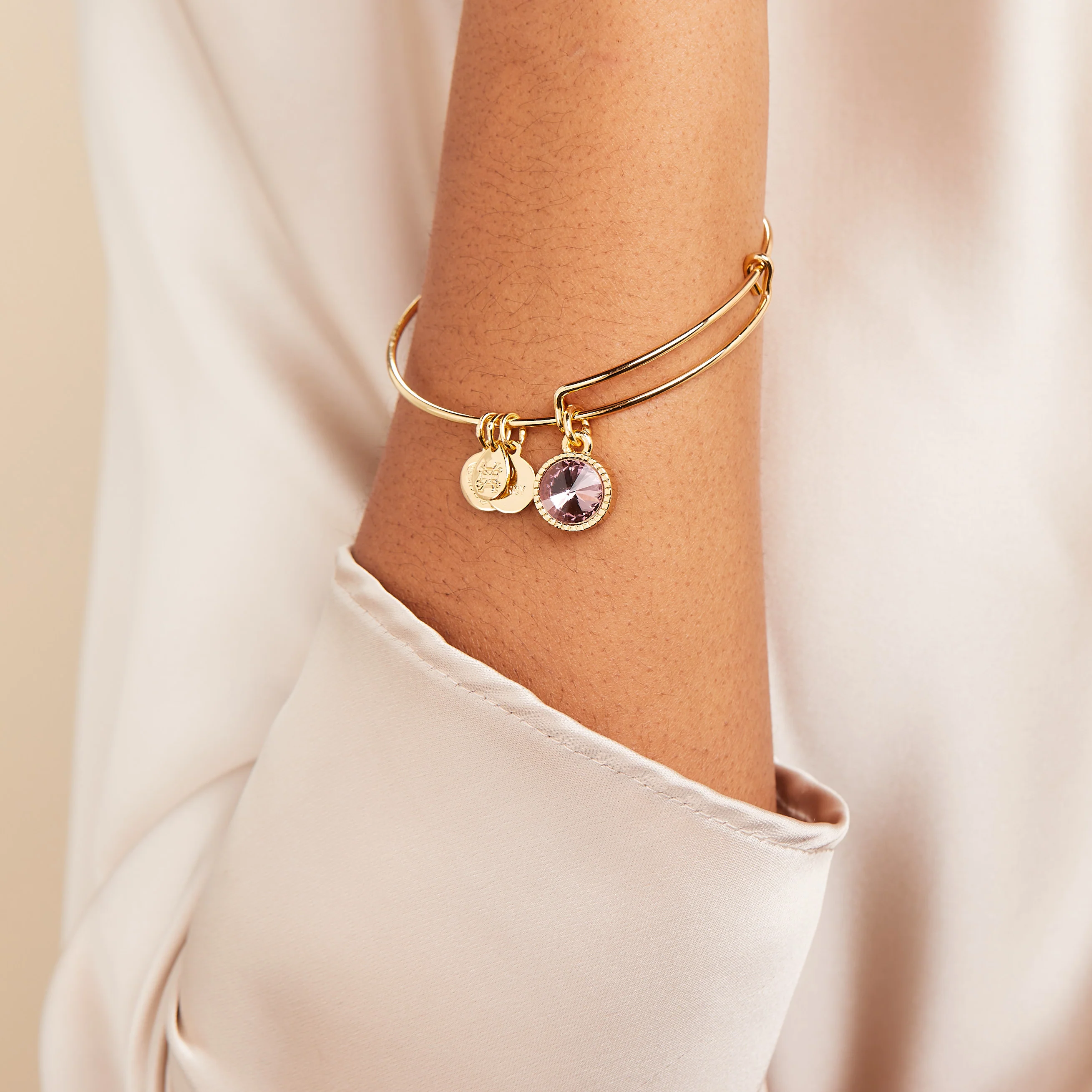 June Birthstone Charm Bangle, Light Amethyst - Image 5