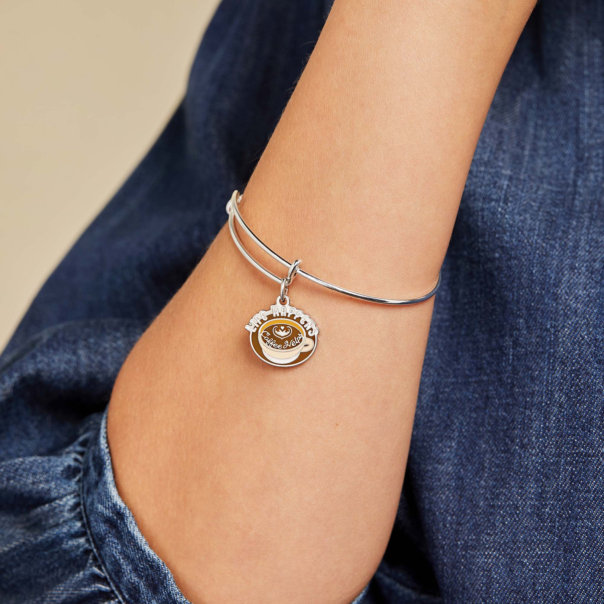 'Life Happens, Coffee Helps' Charm Bangle - Image 2