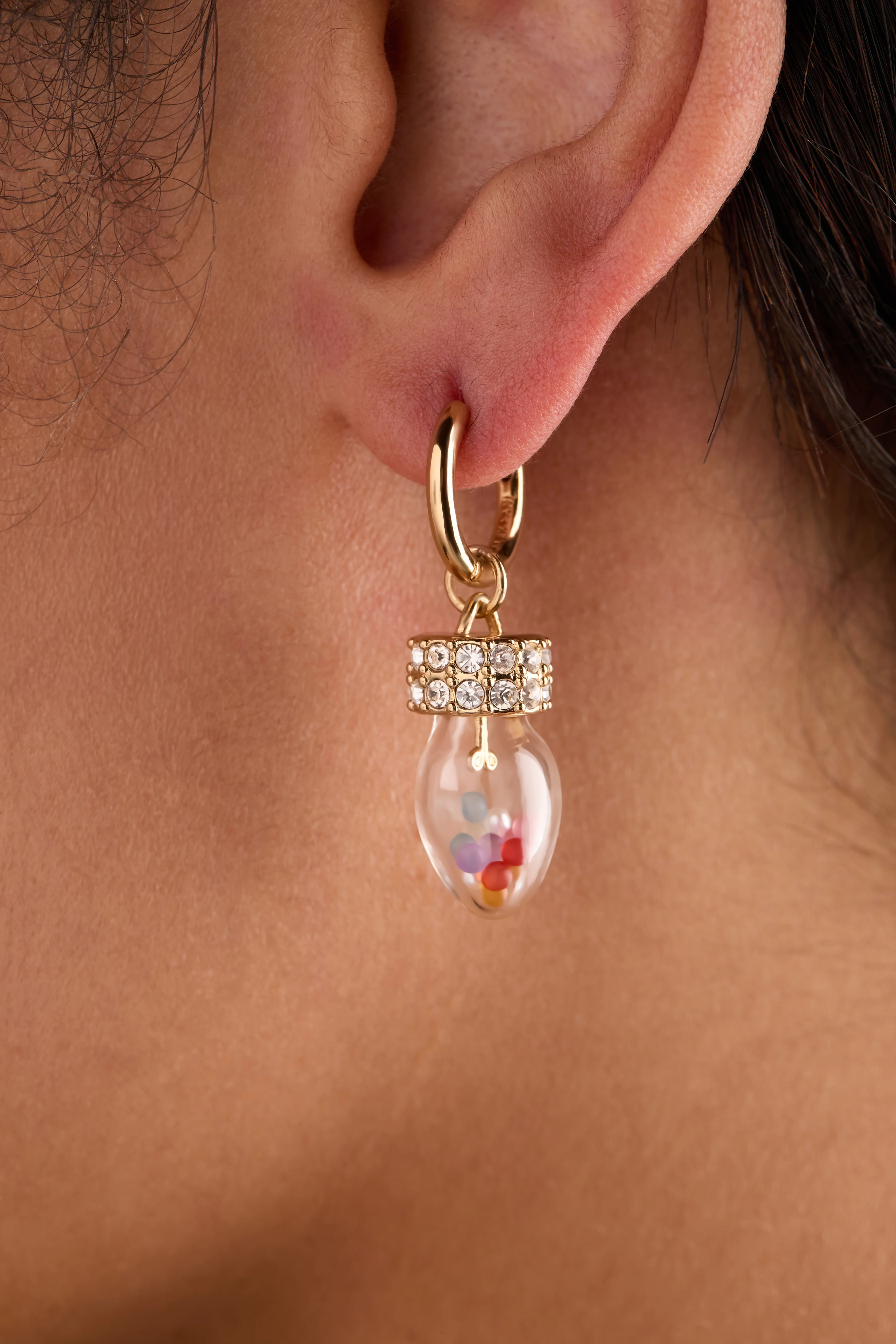 Christmas Light Bulb Shaker Huggie Hoop Earrings - Image 2