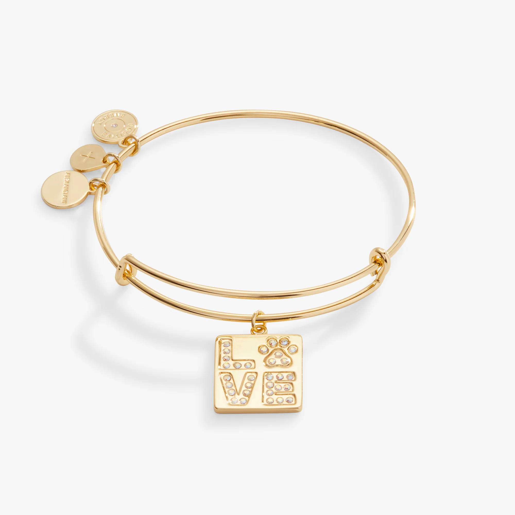 'LOVE' Pave Paw Print Charm Bangle Bracelet - Image 3