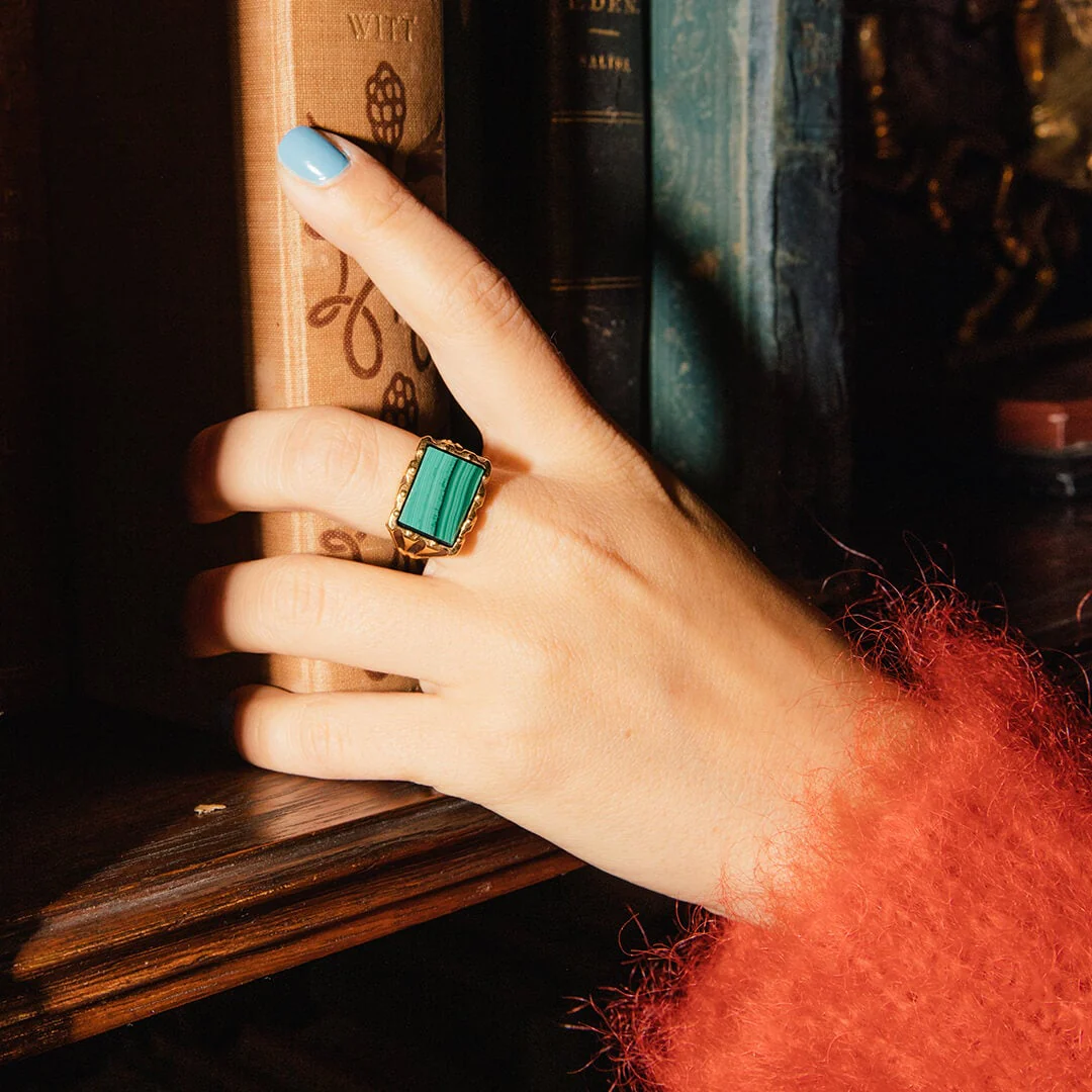 Malachite Gemstone Signet Ring - Image 2