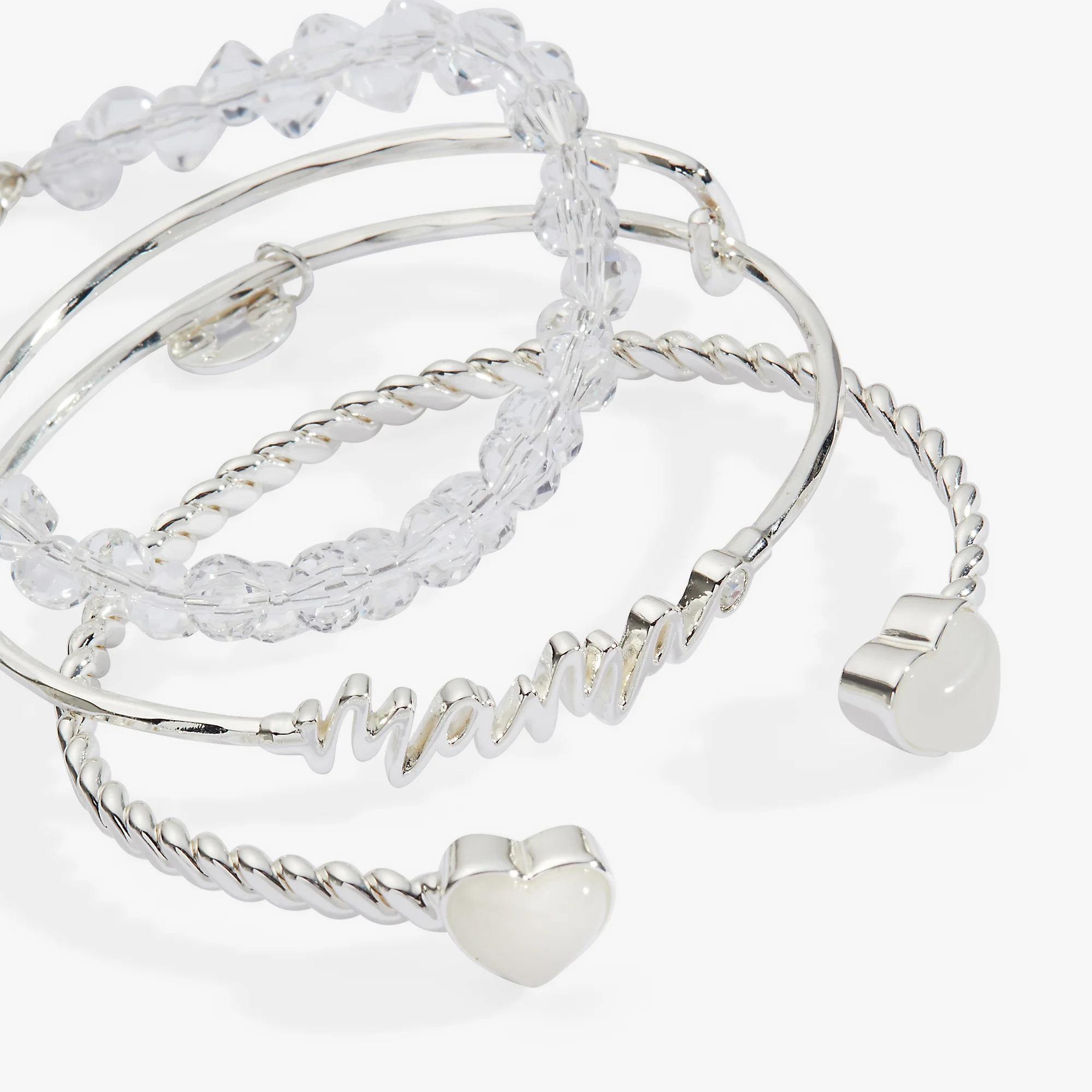 'Mama' Silver Beaded Bangle Set of 3 - Image 2
