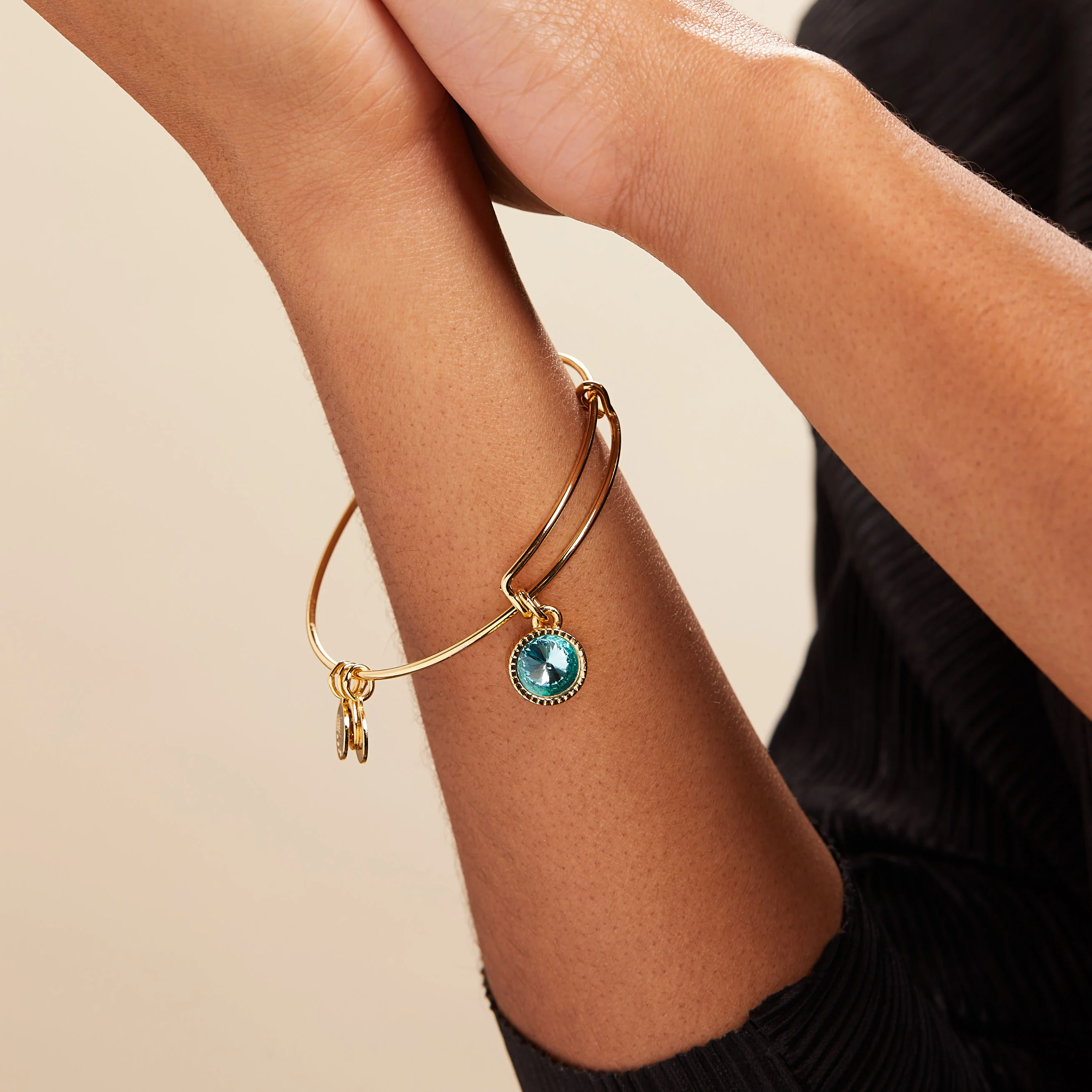 March Birthstone Charm Bangle, Aquamarine - Image 5