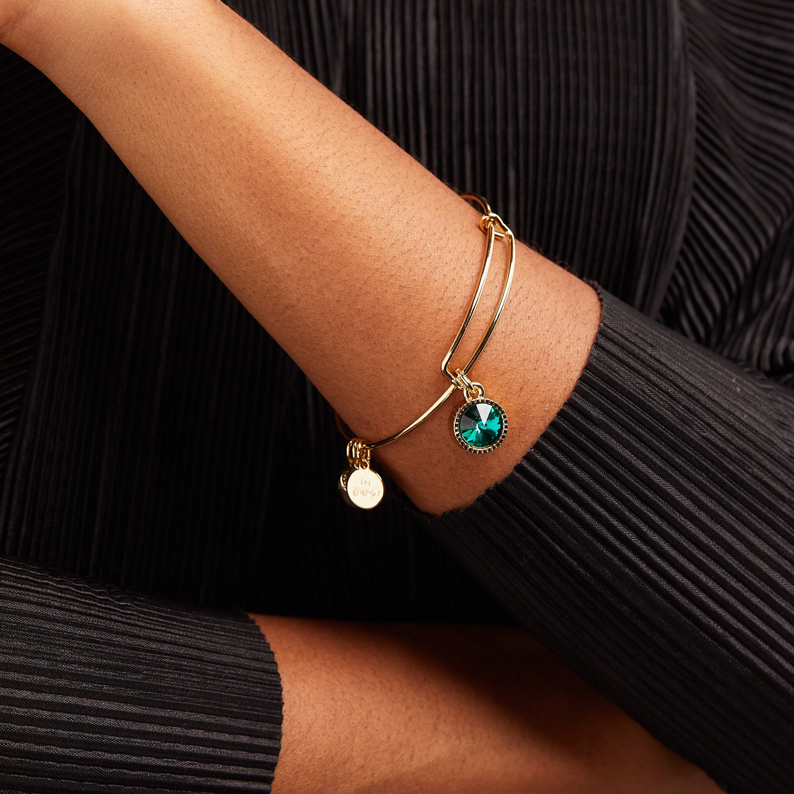 May Birthstone Charm Bangle, Emerald - Image 5