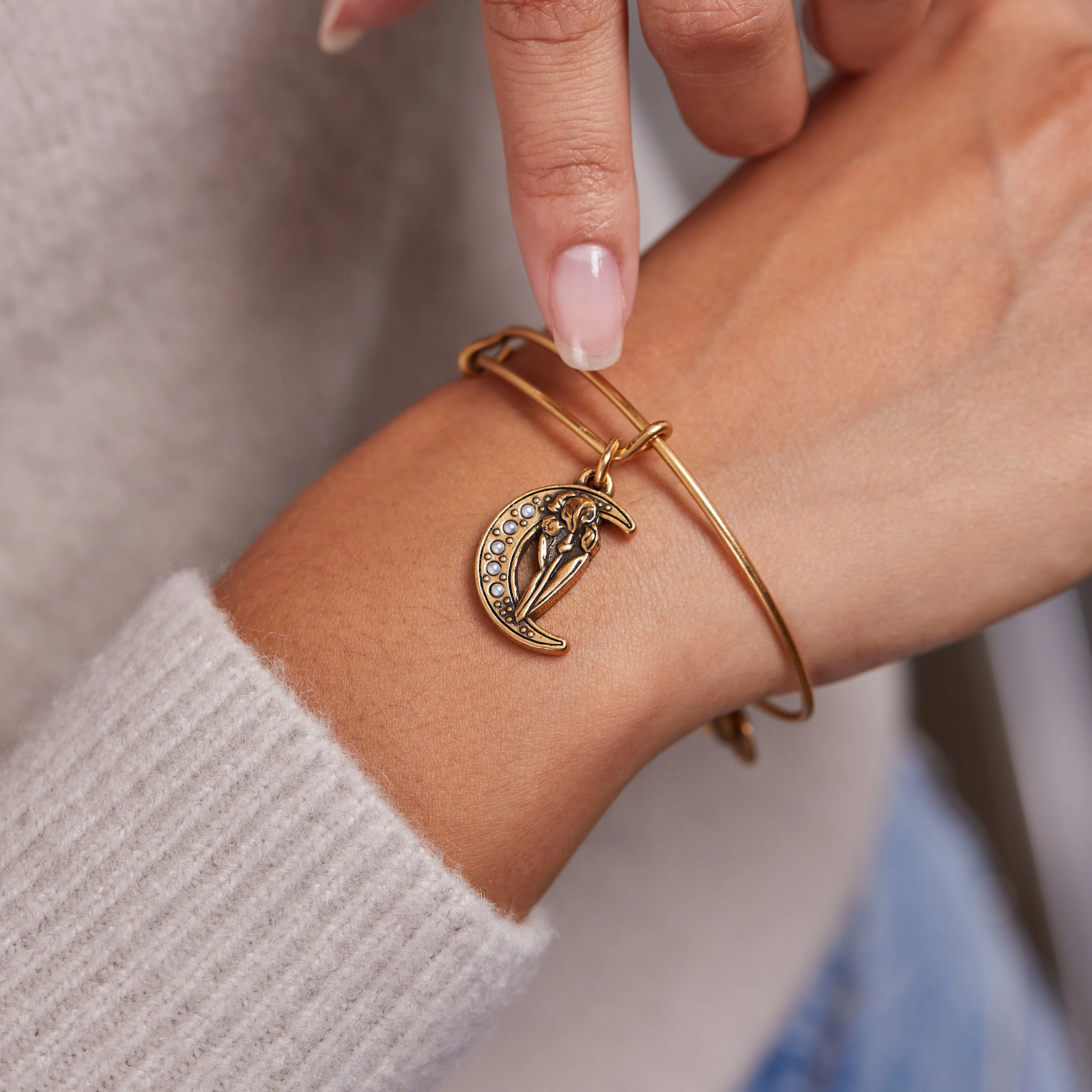 Moon + Iris Flower Charm Bangle - Image 4