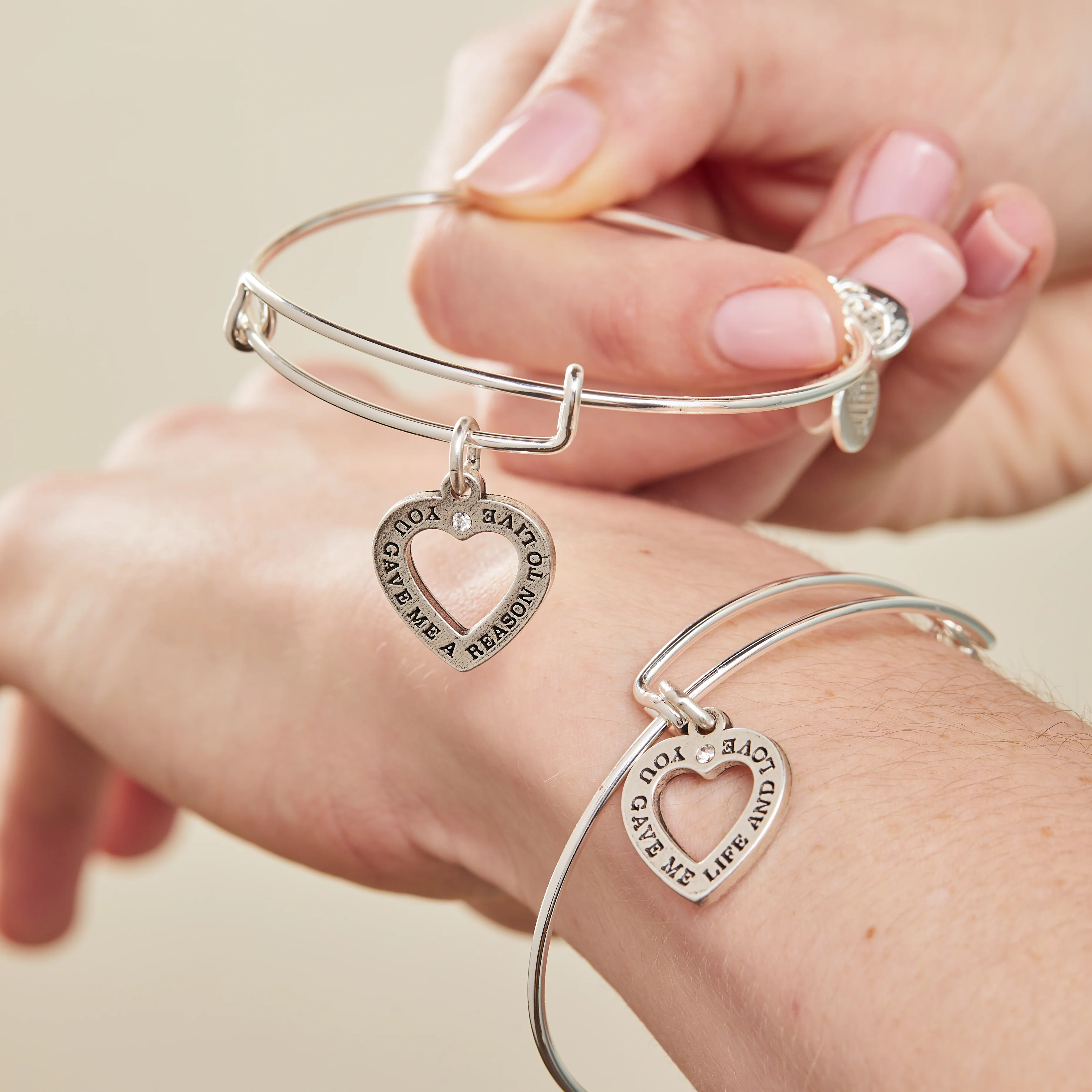 Mom Daughter Charm Bangle Bracelets, Set of 2 - Image 3