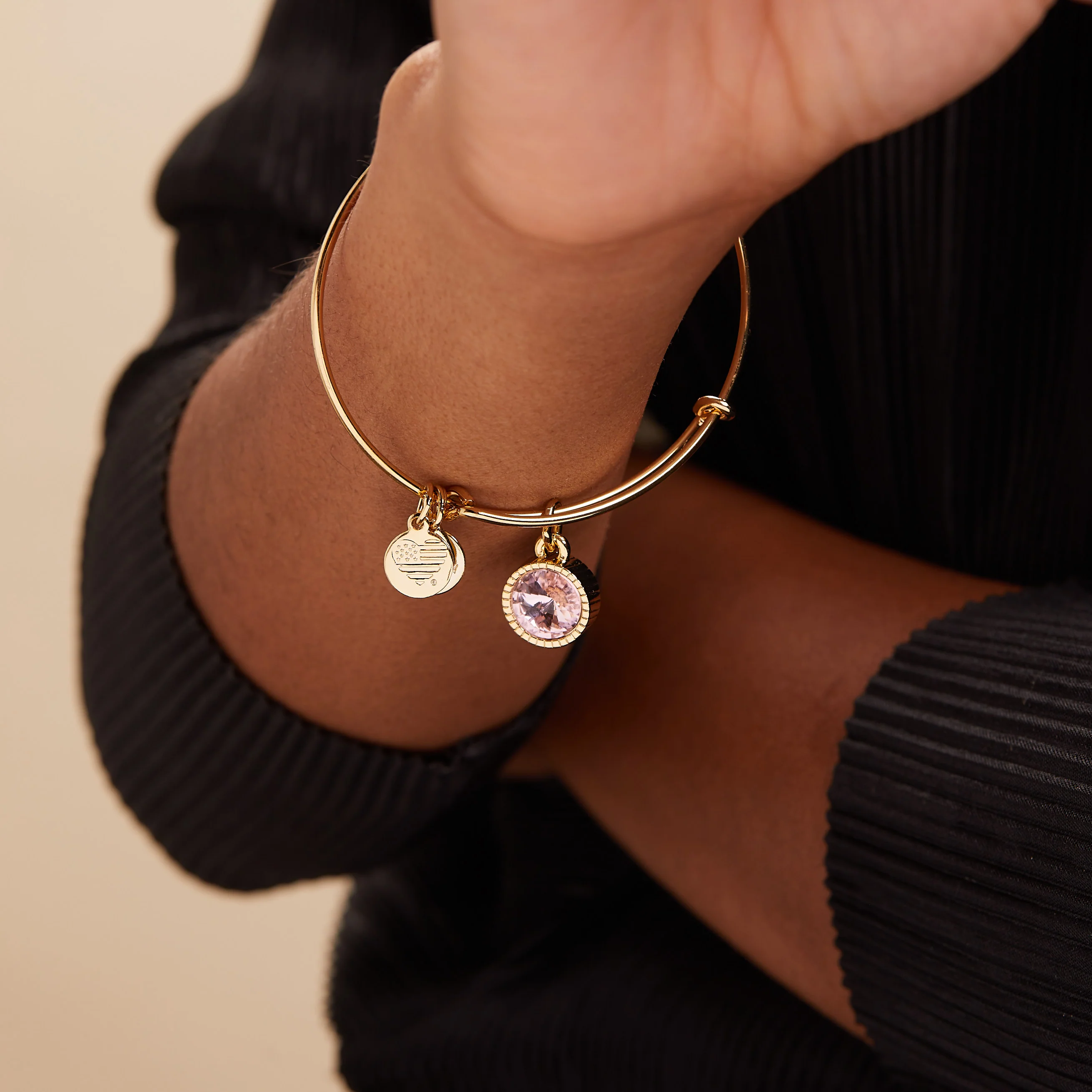 October Birthstone Charm Bangle, Rose - Image 5