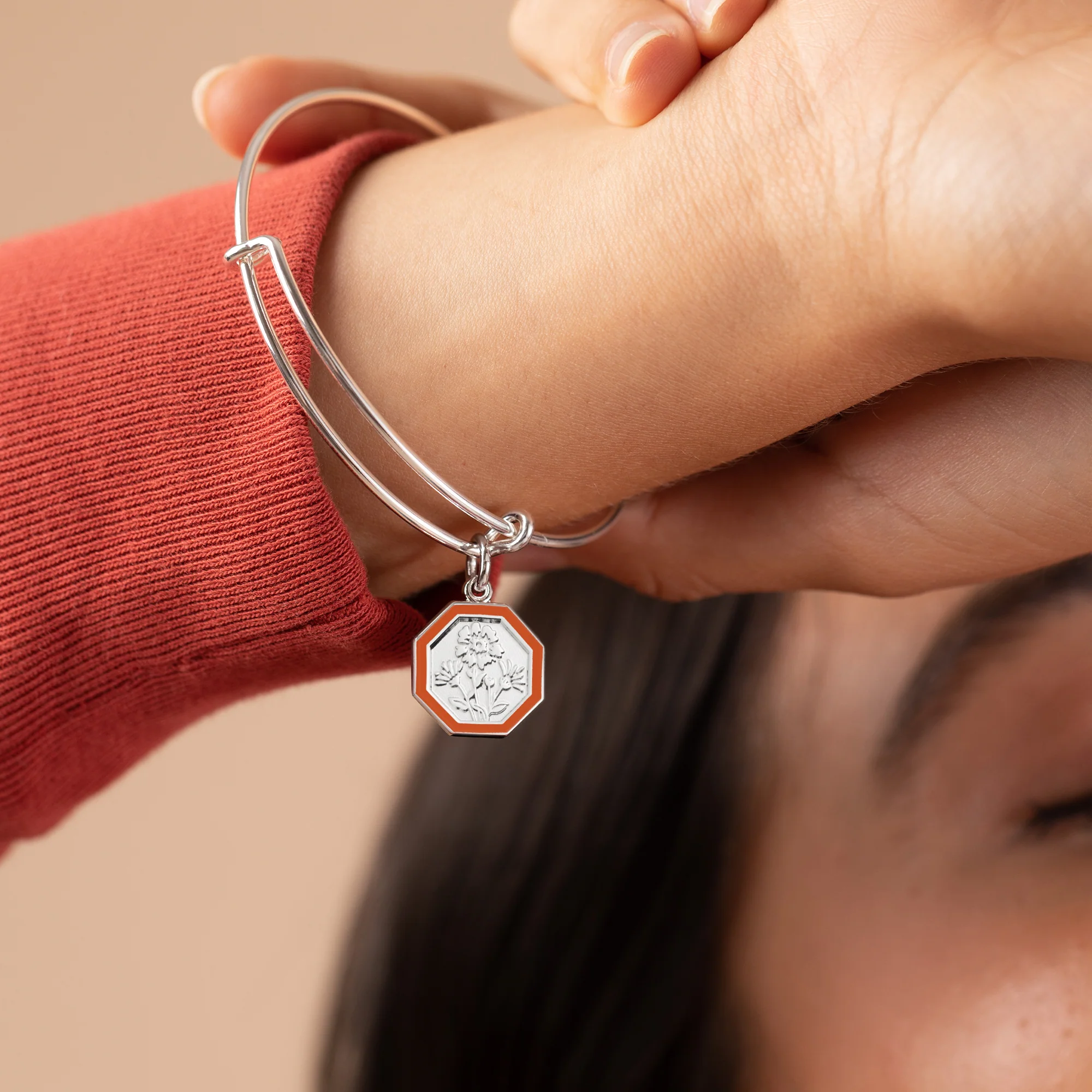 October Marigold Flower Charm Bangle - Image 3