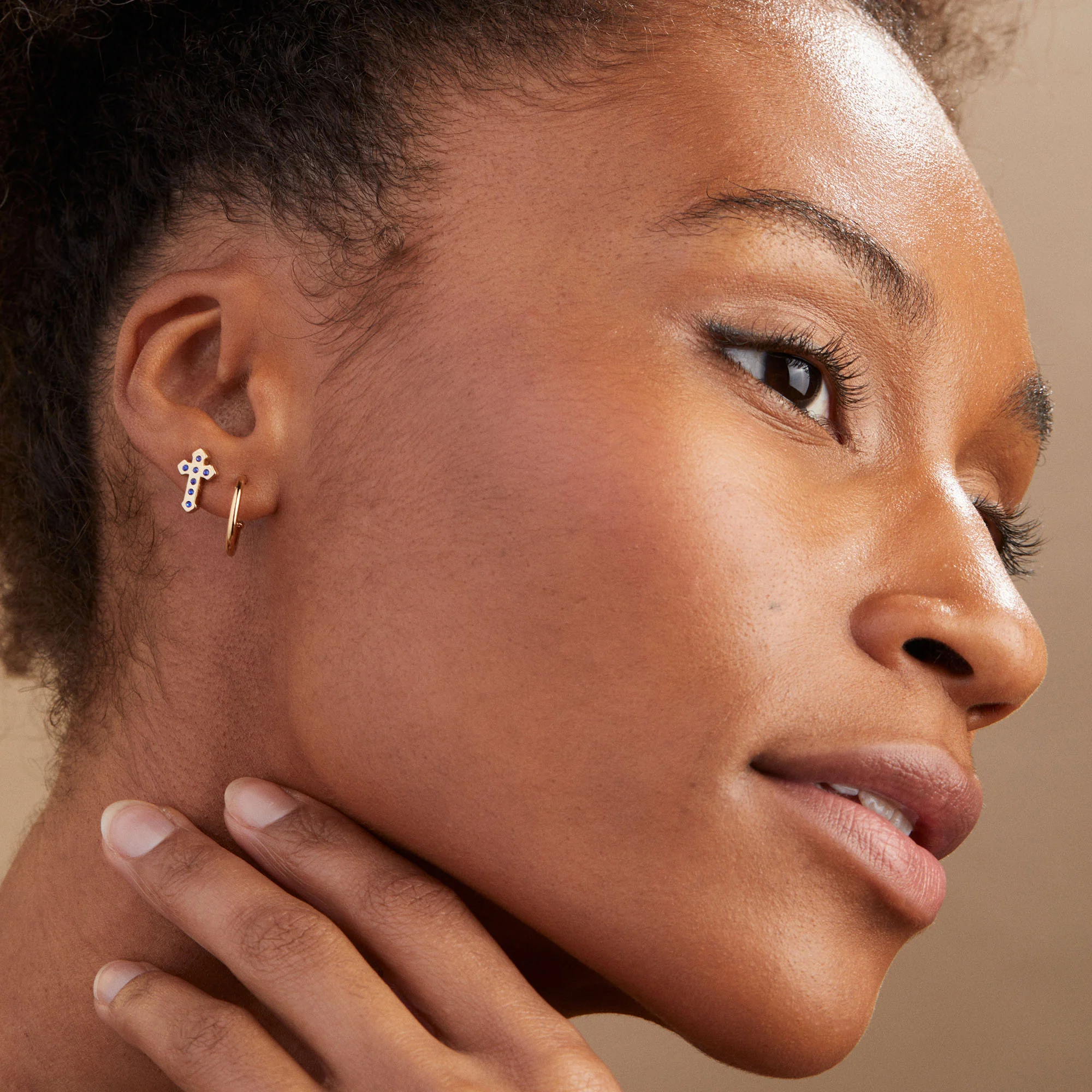 Pavé Cross Stud + Hoop Earrings, Set of 2 - Image 2