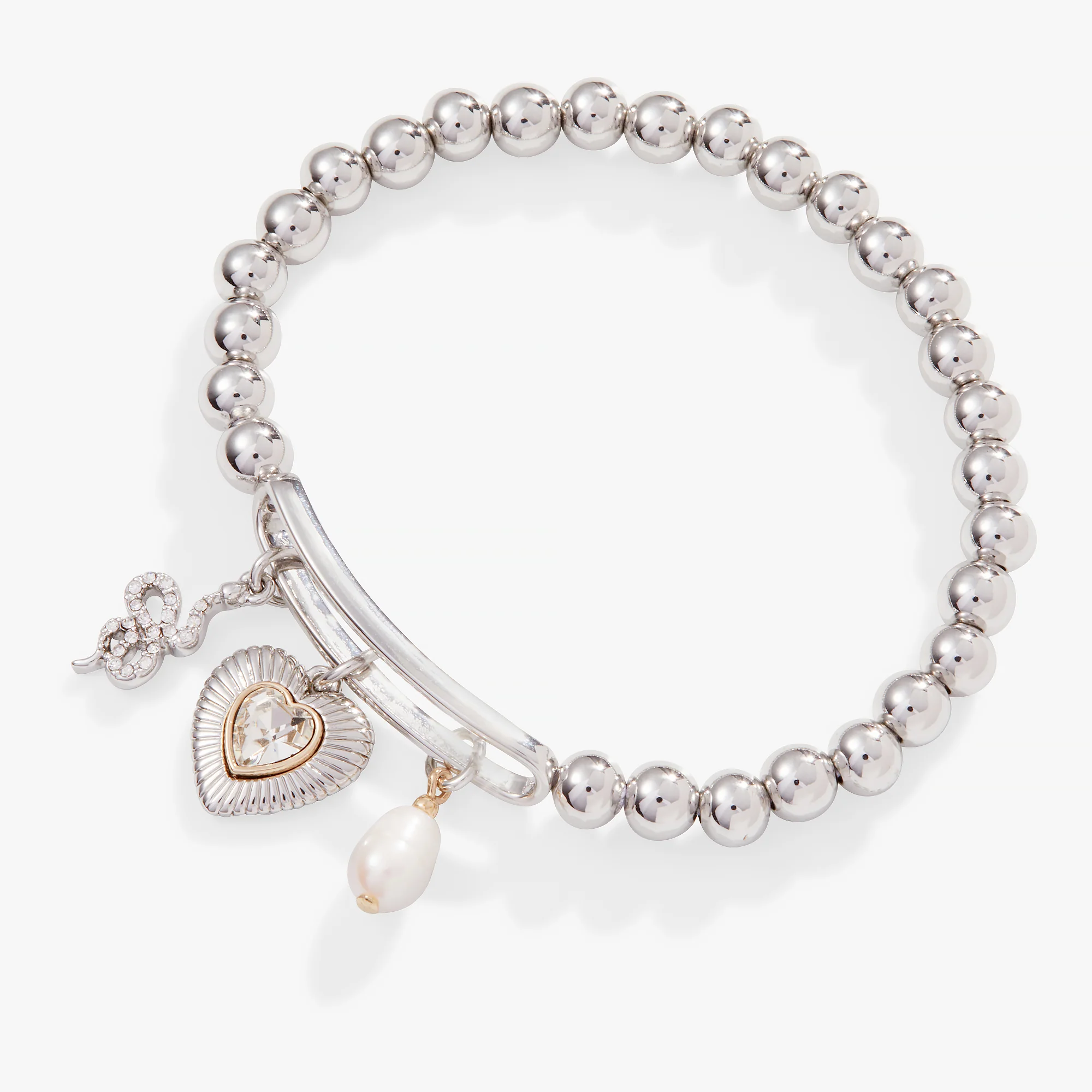 Pavé Heart + Pearl Stretch Bracelet - Image 3