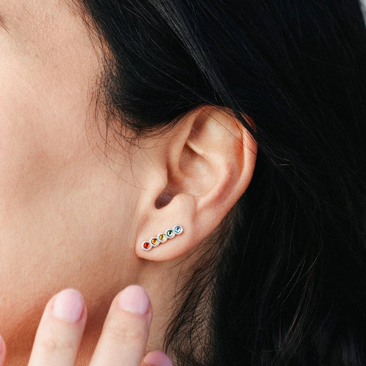 Pavé Rainbow Bar Stud Earrings - Image 2