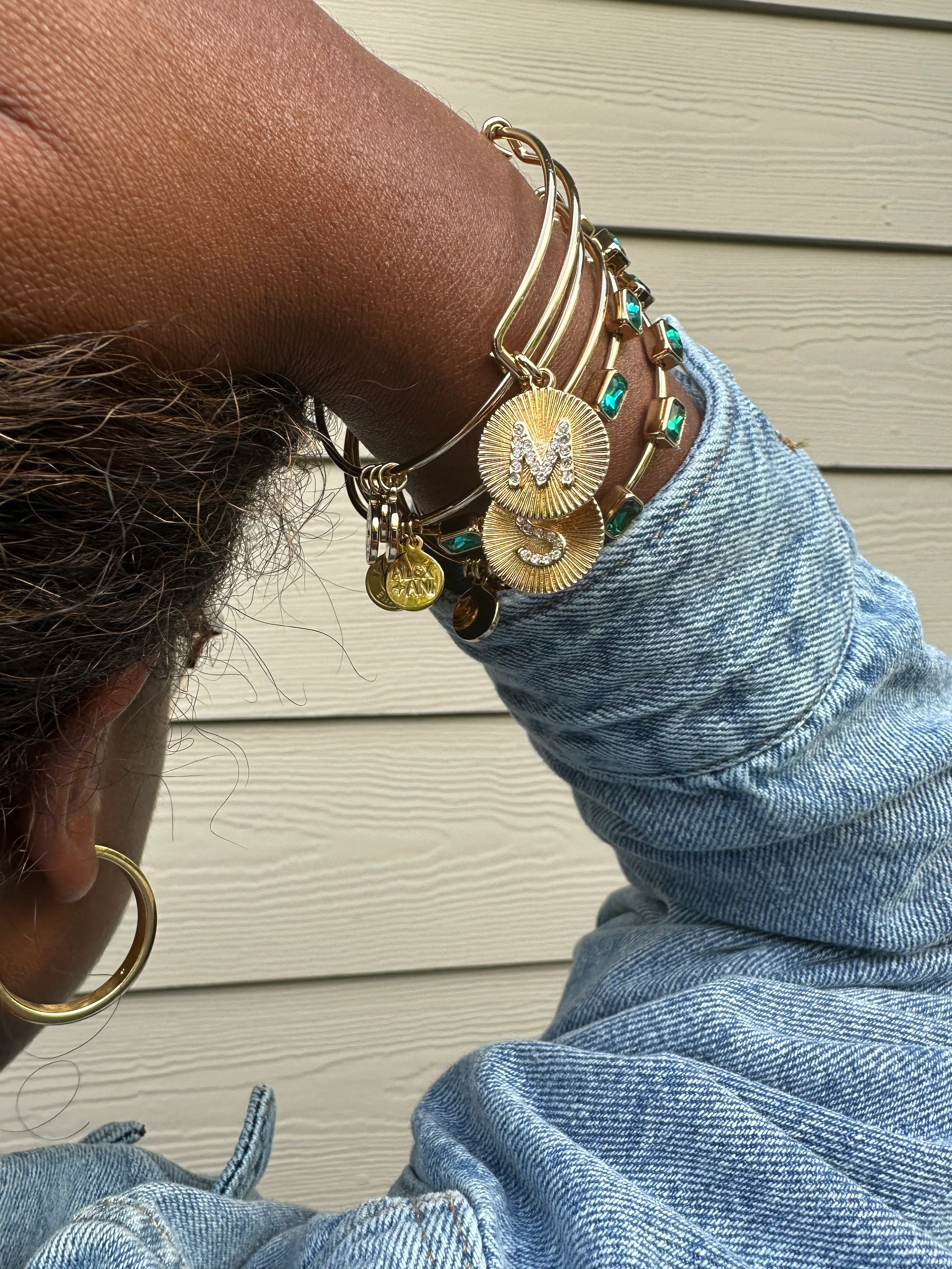 Initial S Pave Starburst Texture Bangle - Image 7