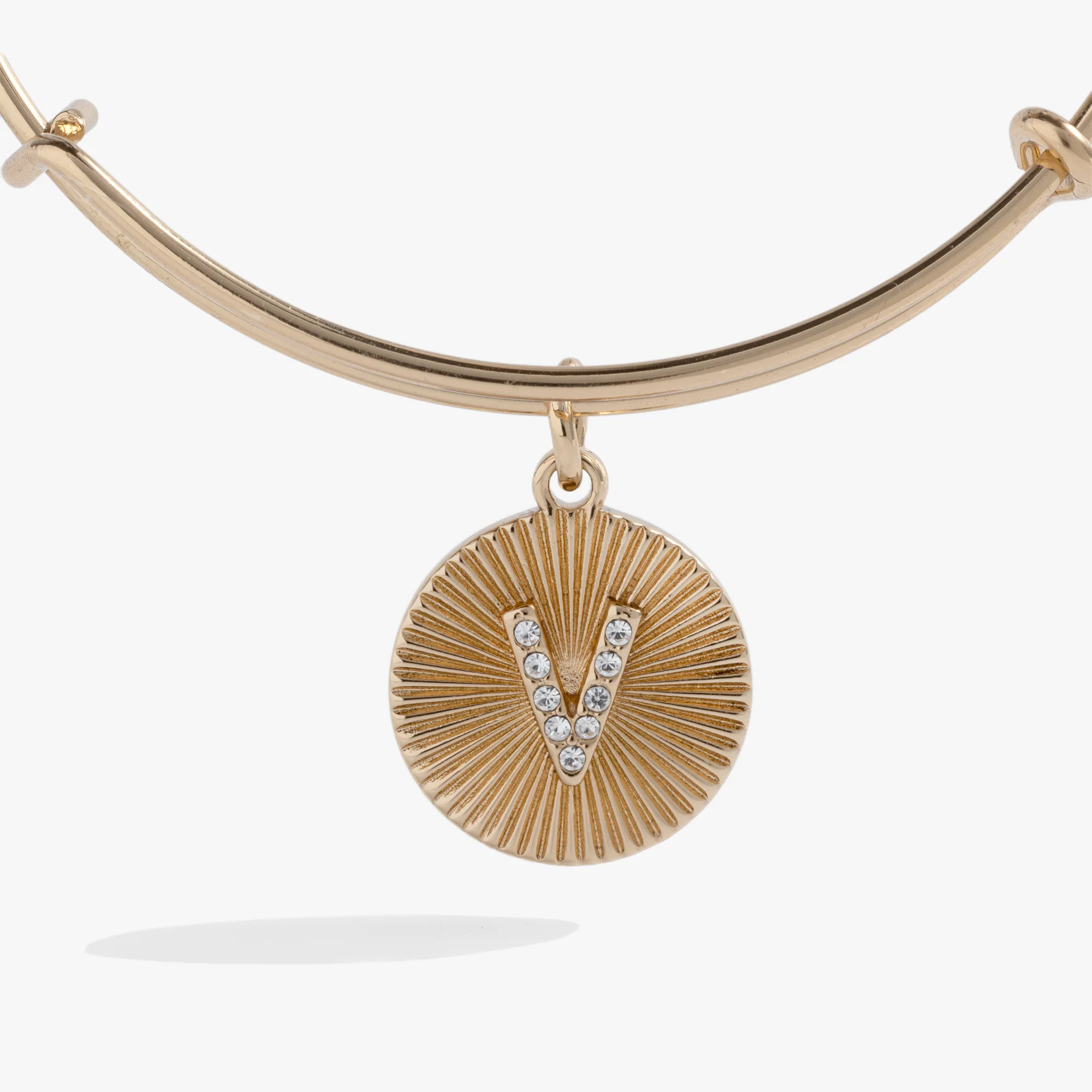 Initial V Pave Starburst Texture Bangle - Image 2