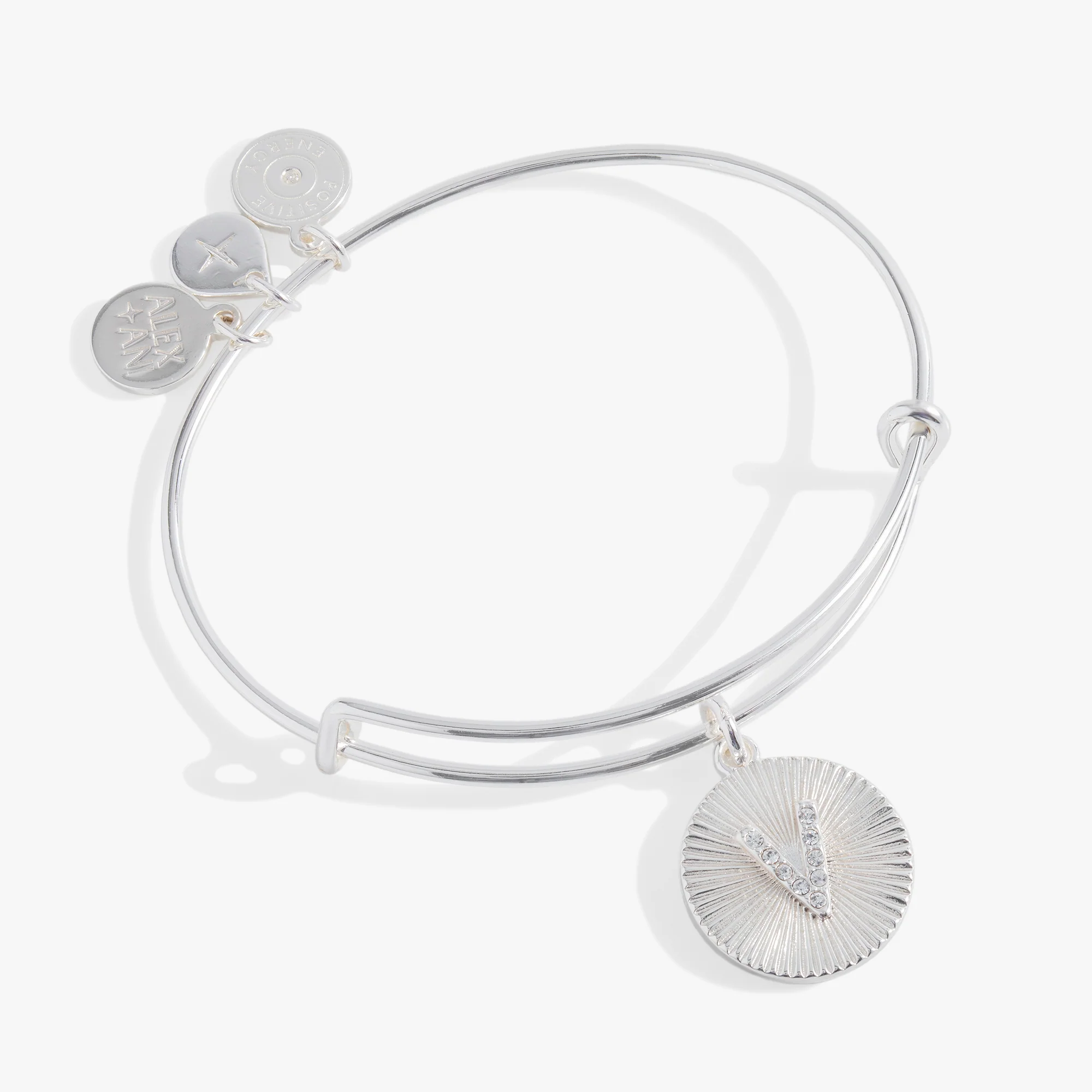 Initial V Pave Starburst Texture Bangle - Image 3