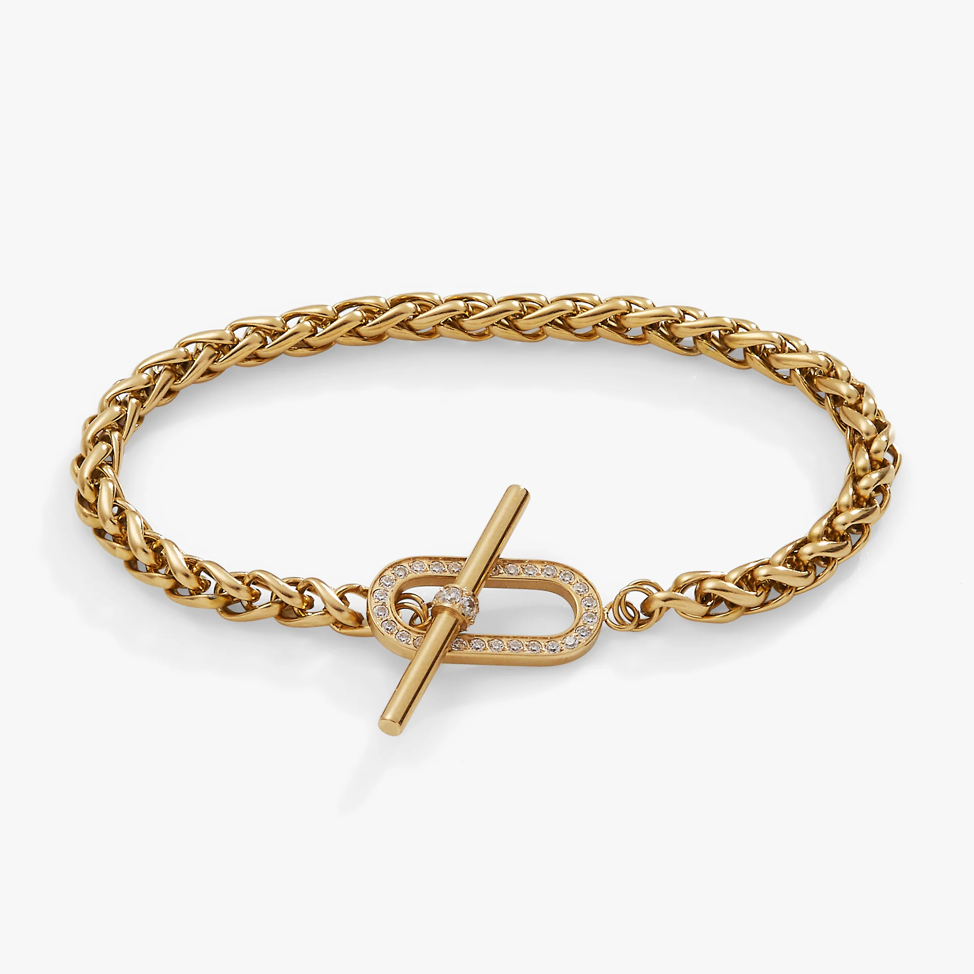 Wheat Chain Pavé Crystal Toggle Bracelet - Image 2