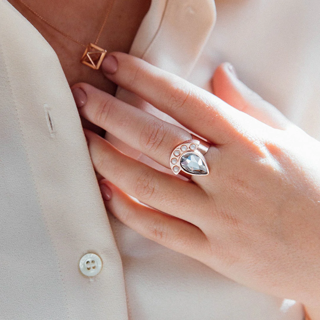 Pearl + Crystal Cocktail Ring - Image 2