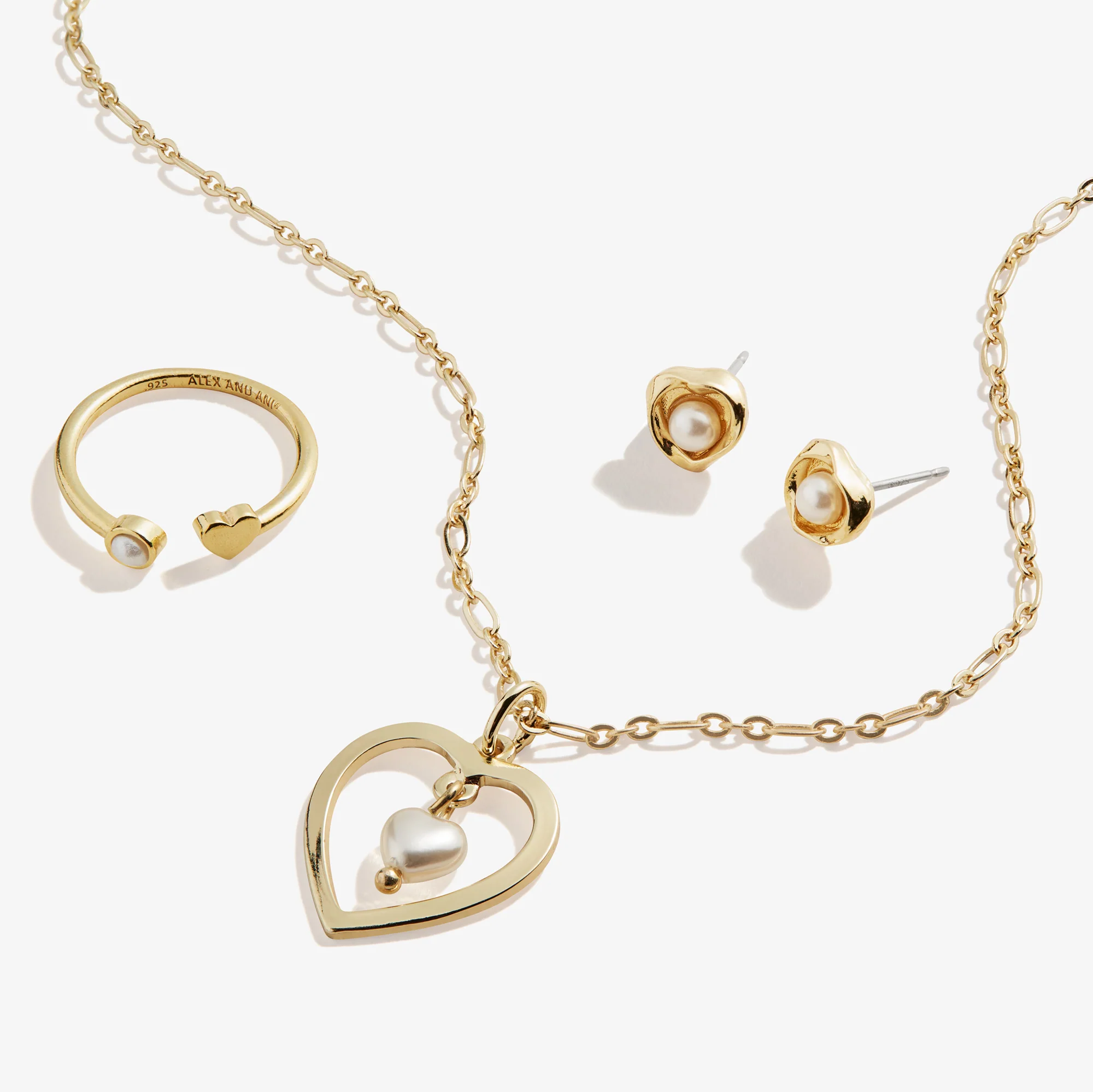Pearl Heart Necklace, Stud Earring + Ring Set - Image 3