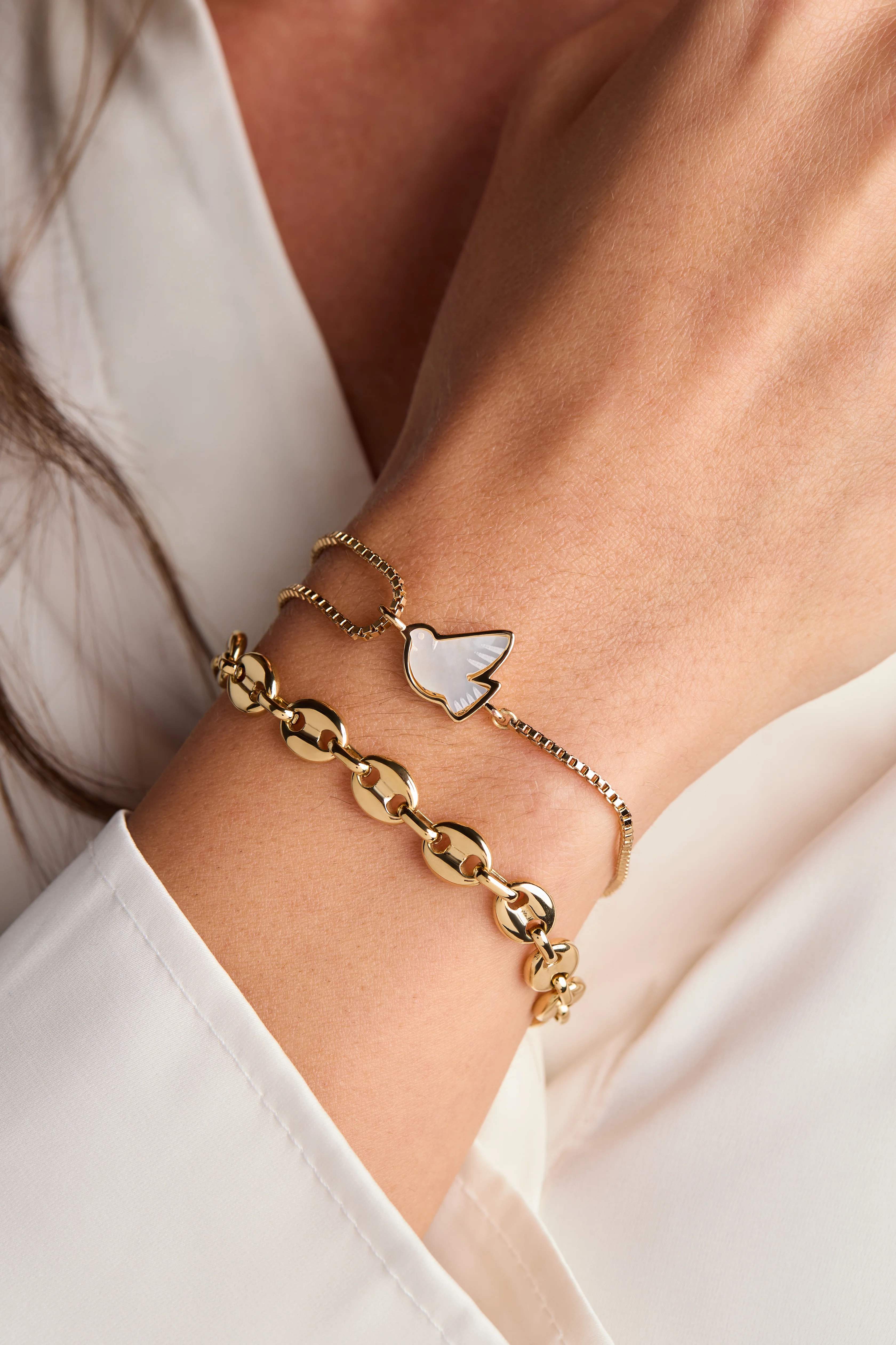 Dove 'Peace' Mother of Pearl Pull Chain Bracelet - Image 2