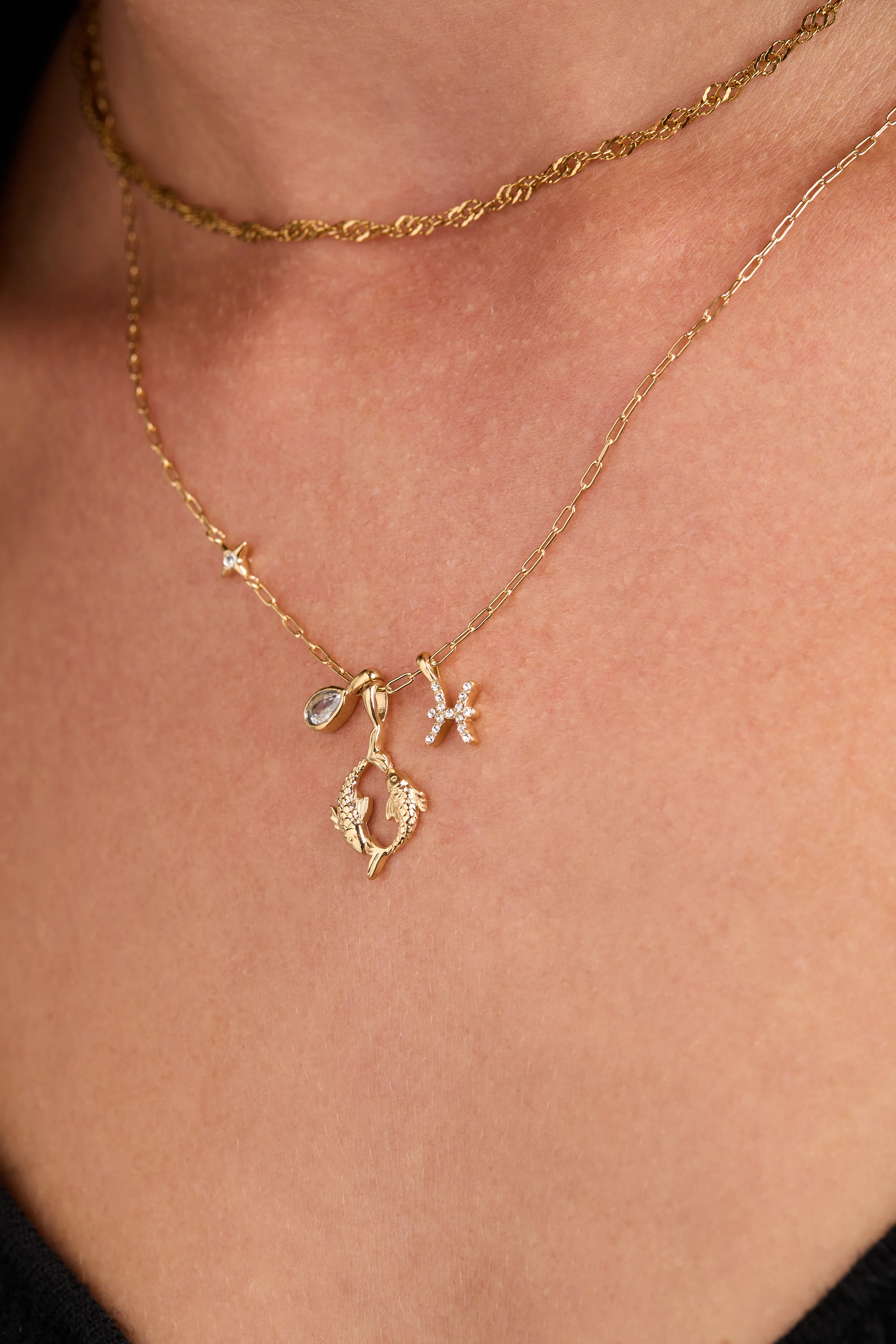Pisces Zodiac Charm Cluster Necklace - Image 2