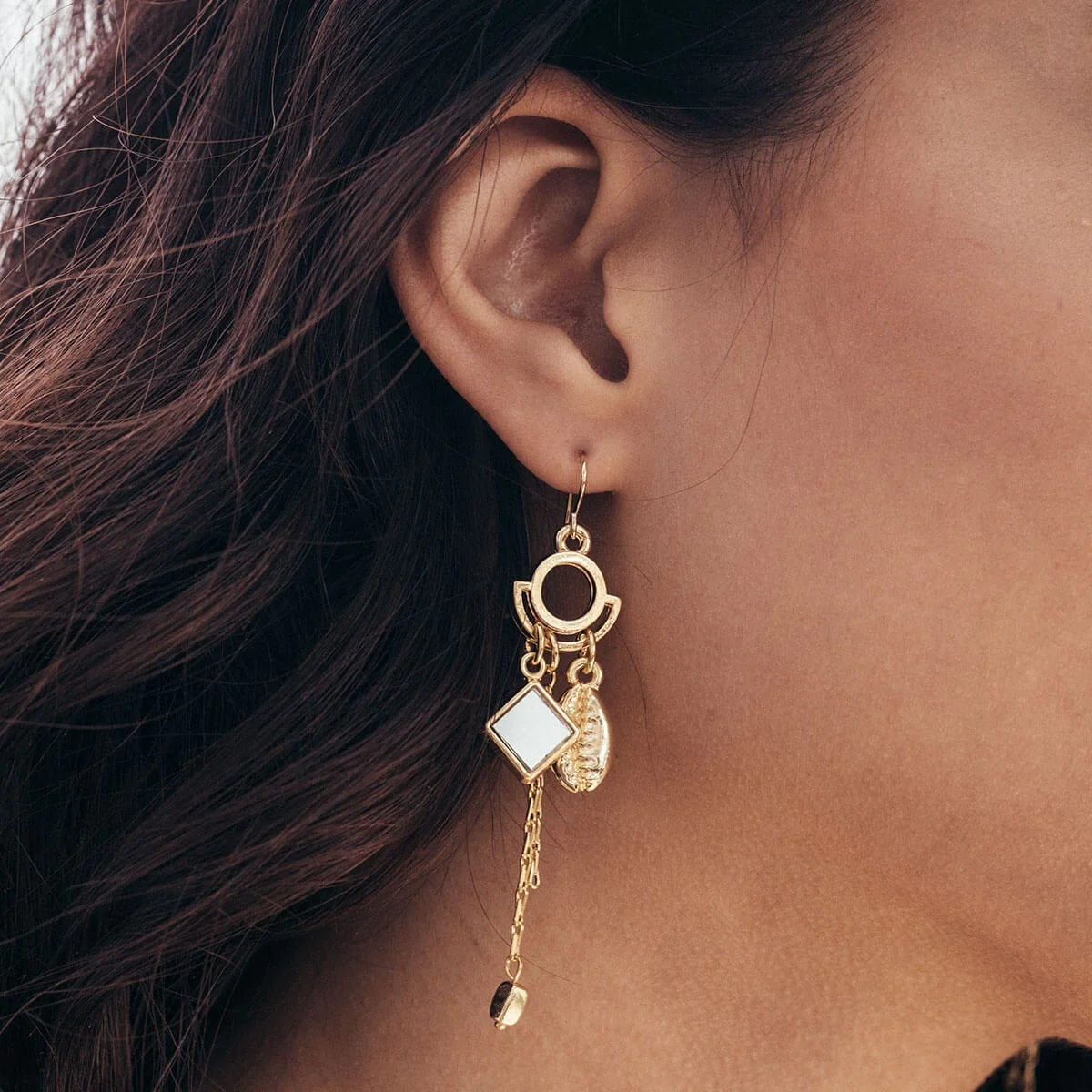 Puka Shell Cluster Drop Earrings - Image 4