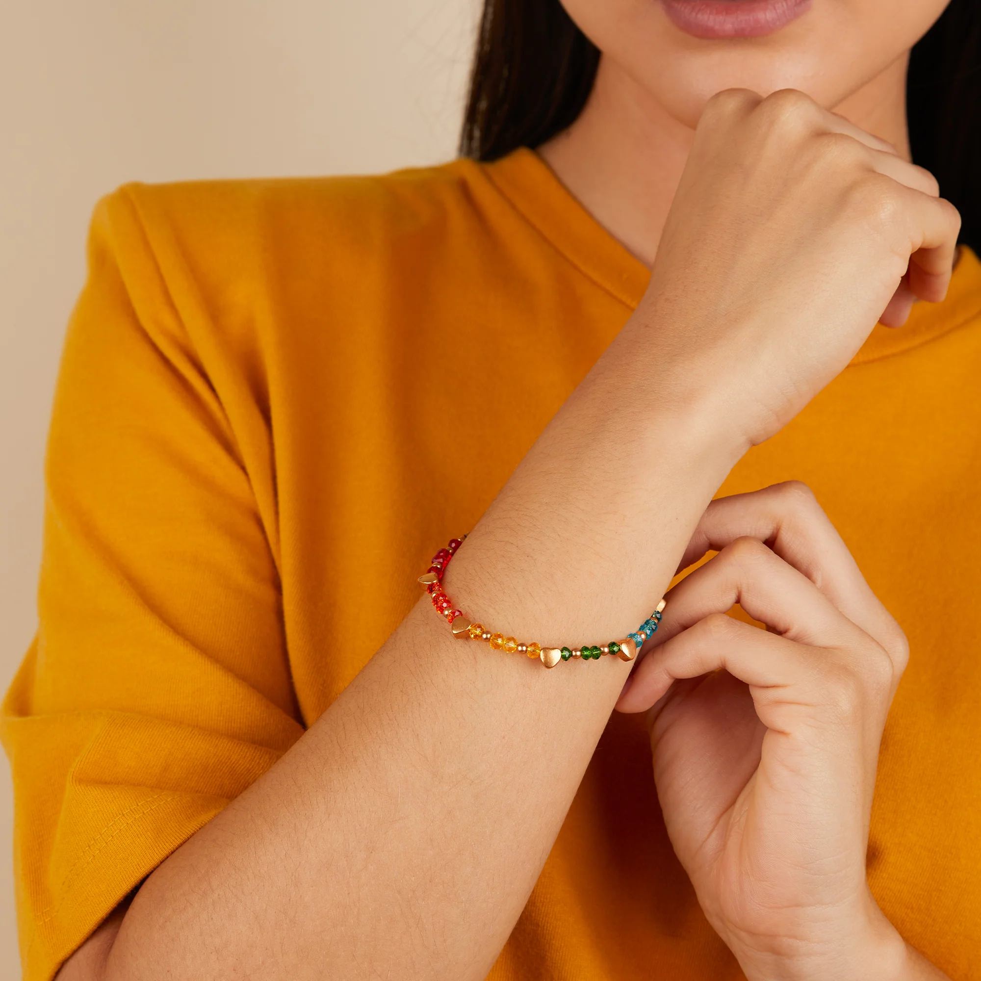 Rainbow Heart Beaded Bangle - Image 4