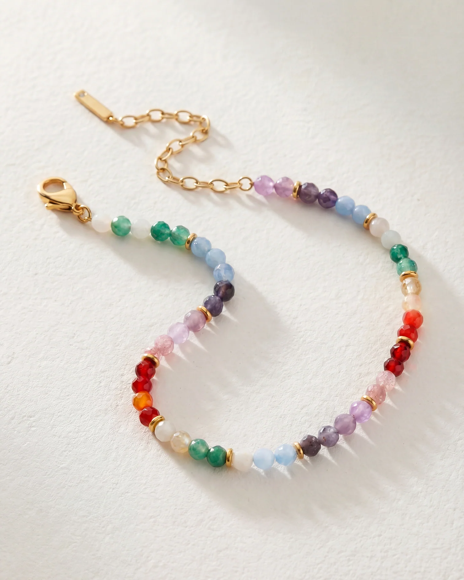 Rainbow Ombre Semi-Precious Beaded Anklet - Image 3
