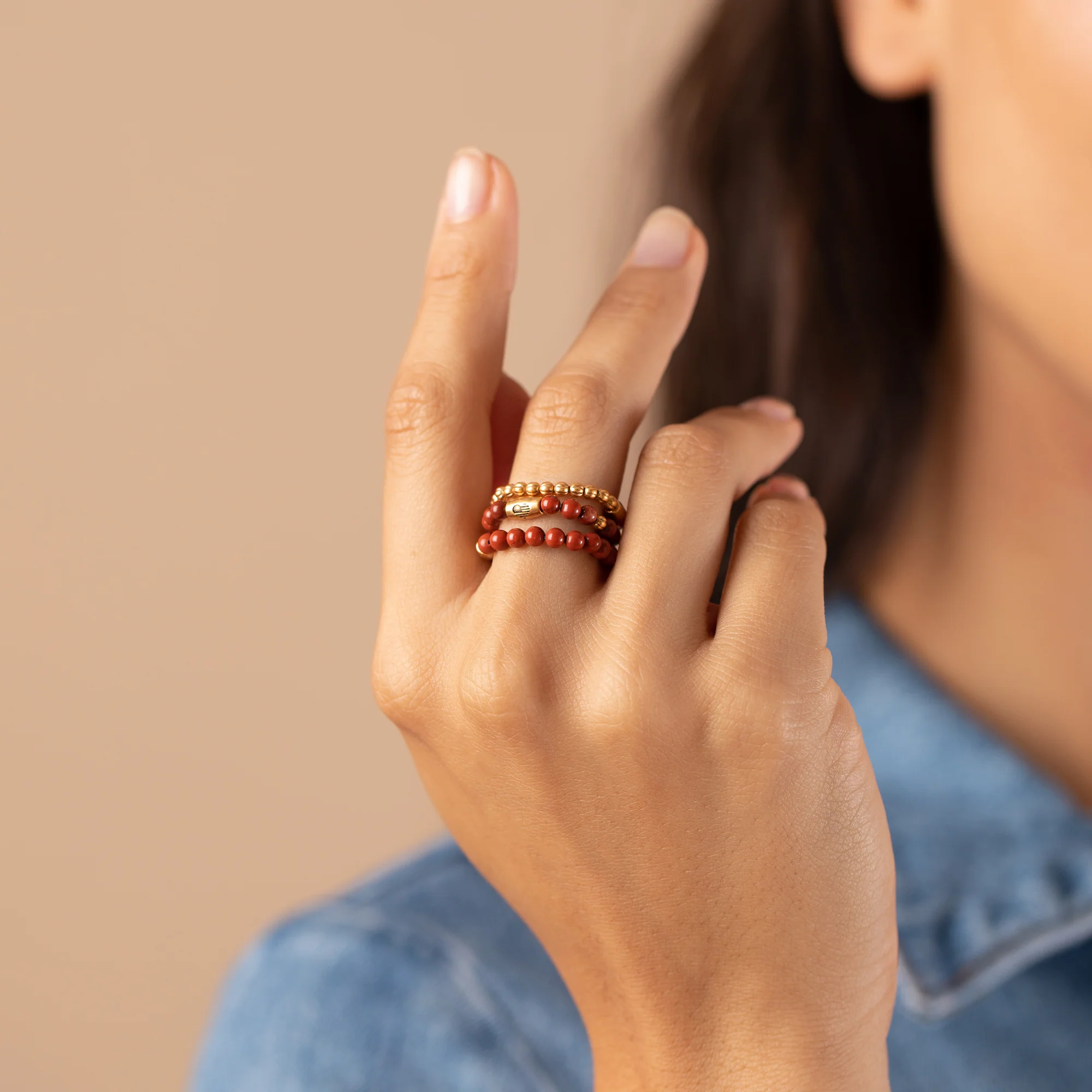 Red Jasper Gemstone Stretch Rings, Set of 3 - Image 3