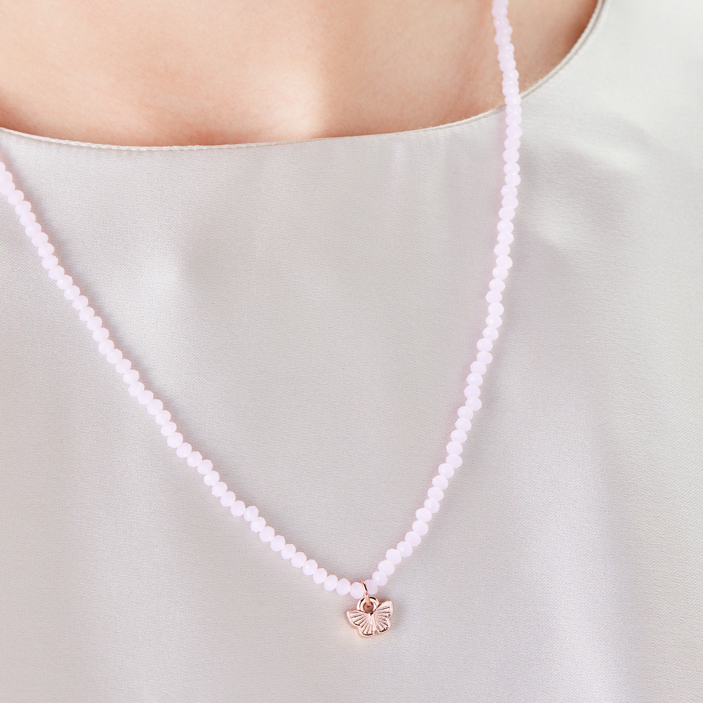 Renewal Butterfly + Pink Bead Necklace, Adjustable - Image 2