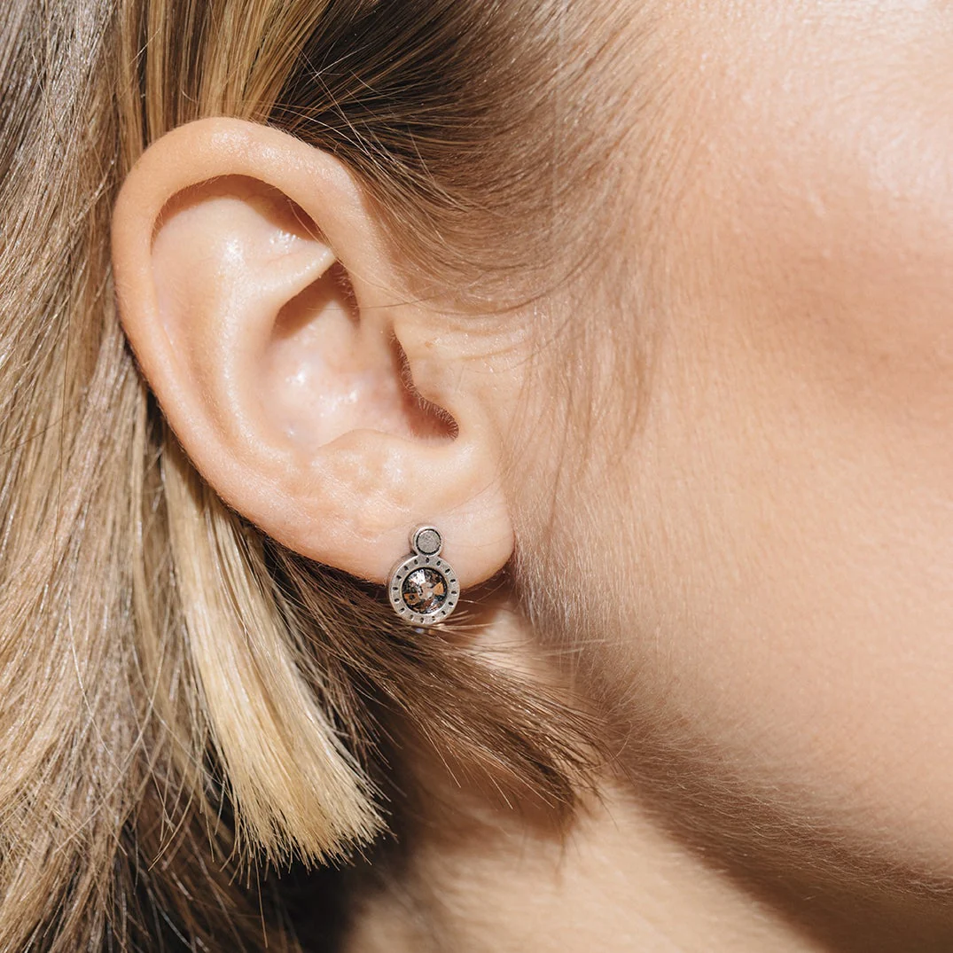 Rose Crystal Patina Stone Stud Earrings - Image 2