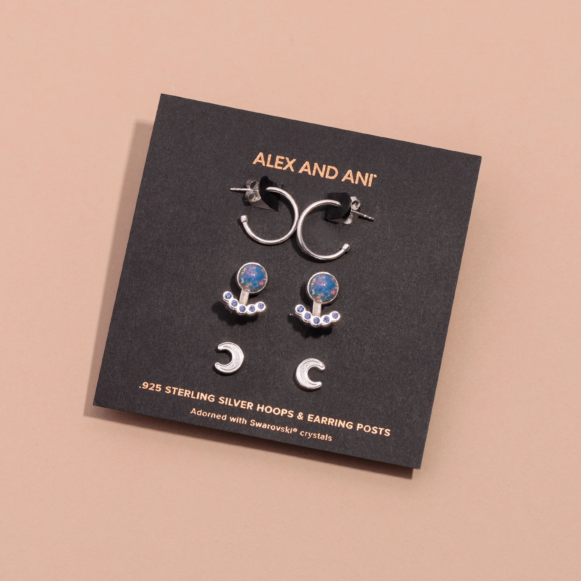 Sapphire Crystal Hoop + Moon Stud Earrings Gift Set - Image 4