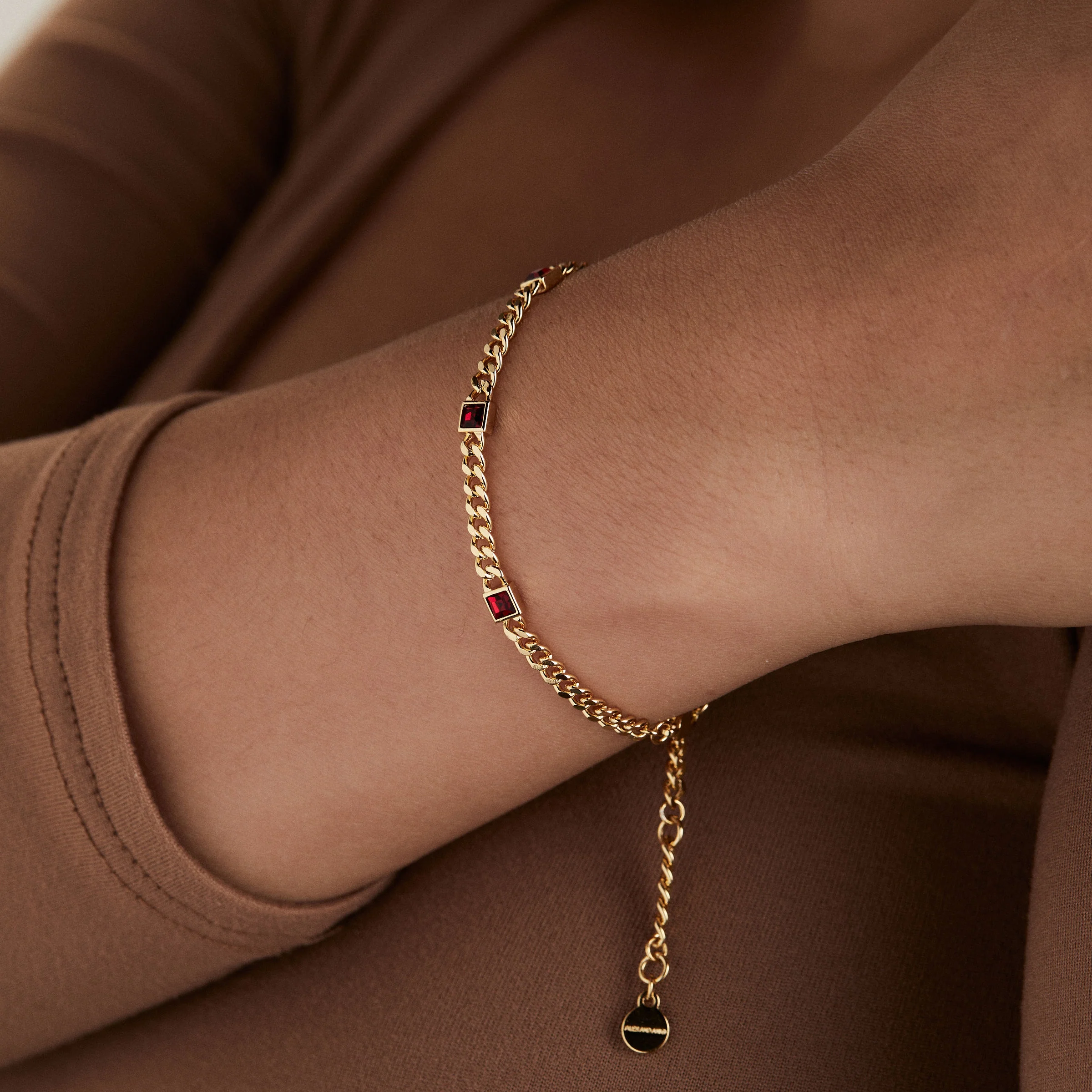 January Birthstone Scarlet Curb Chain Bracelet - Image 4